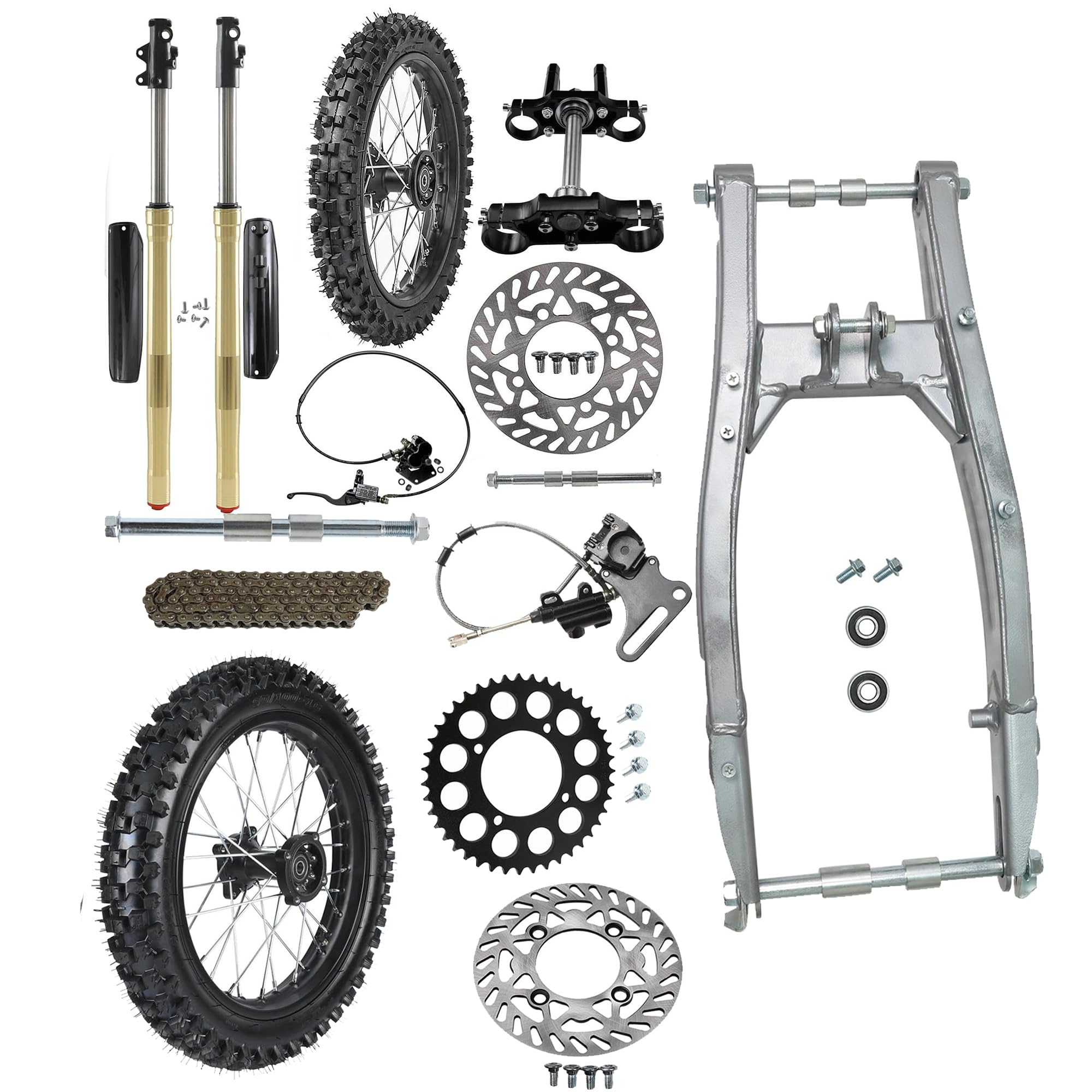 19" Front & 16" Rear Wheel Combo, 31" Front Forks, Rear Swingarm, Brake Kit, and Tires for 125cc-200cc Off-Road Pit Bike, Dirt Bike, Enduro, Motocross