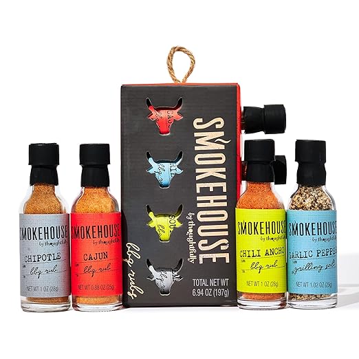 Smokehouse by Thoughtfully, Smokehouse Barbecue Rubs Gift Set, Flavors Include Cajun, Caribbean, Memphis and Southwest, Set of 4