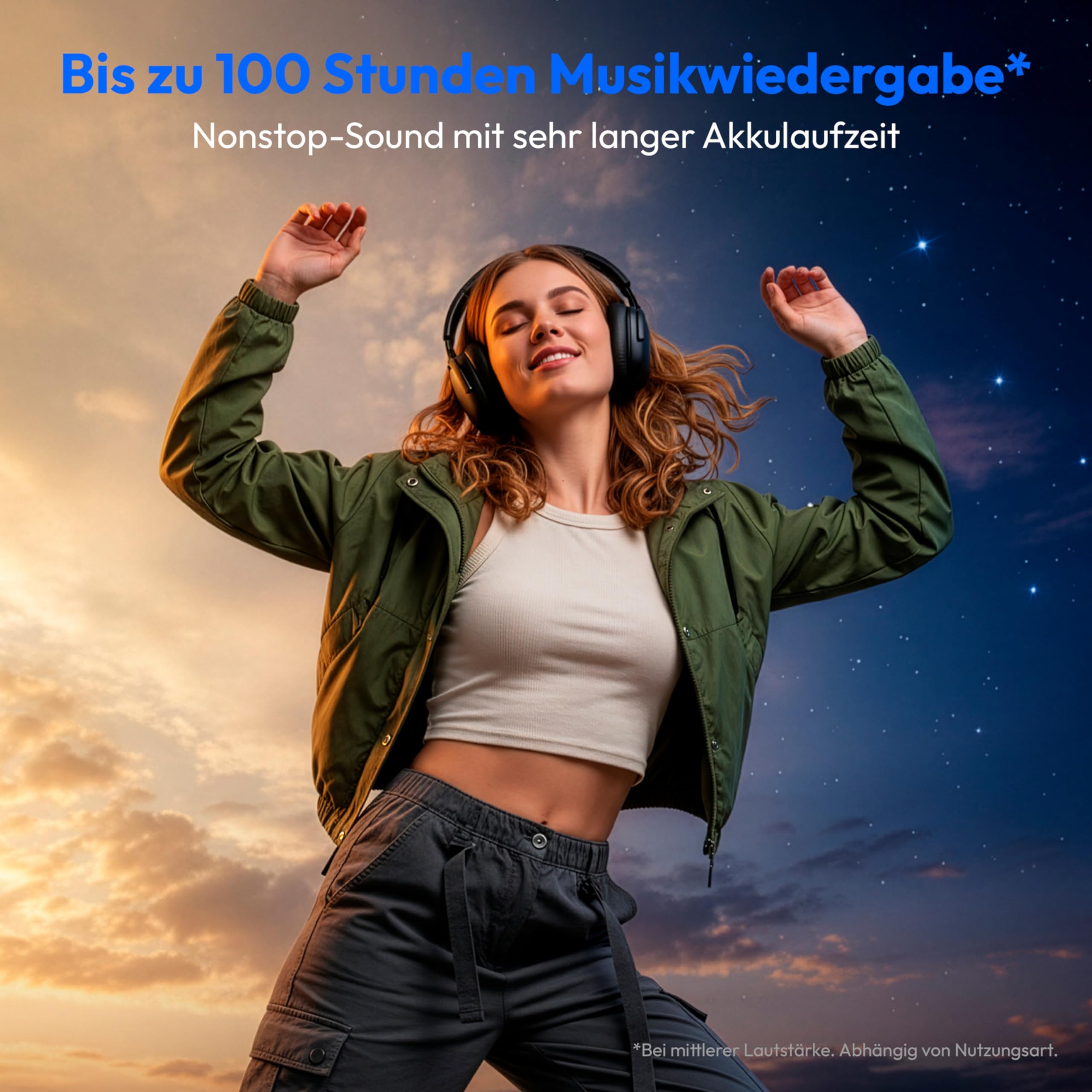 MEDION Over Ear Kopfhörer HX-1 Plus (kabellos, Feed Forward Noise Cancelling, Bluetooth 6.0, Wireless, 5+1 EQ Presets, bis zu 100 Stunden Akkulaufzeit, IPX4 Spritzwasserschutz) schwarz