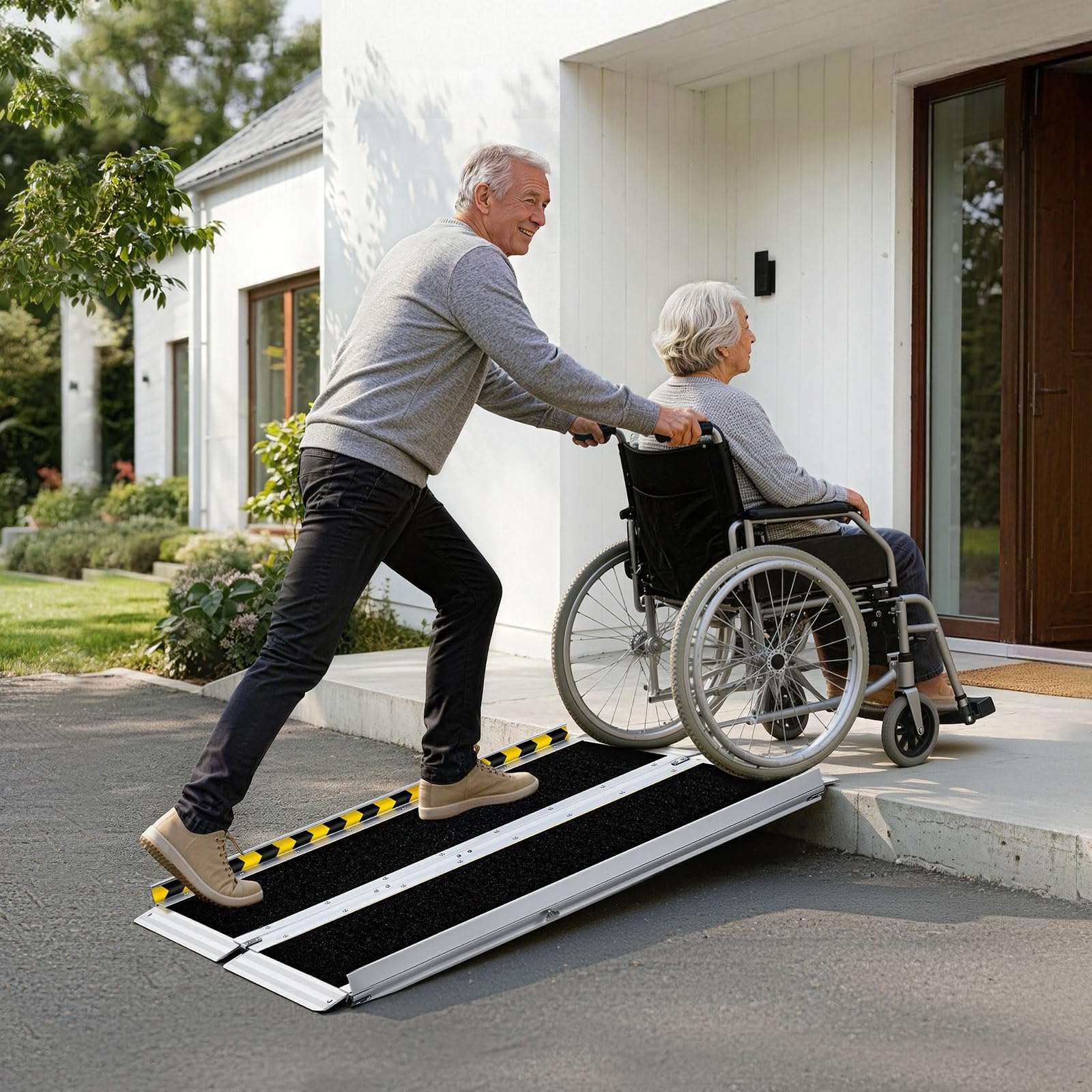 VEVOR Rampa para Silla de Ruedas Plegable Aluminio 1219,2 x 736,6 x 50,8 mm, Rampa de Umbral Antideslizante con Capacidad de 362,9 kg para Puertas, Andadores, Escaleras, Scooters, Entradas, Uso Diario