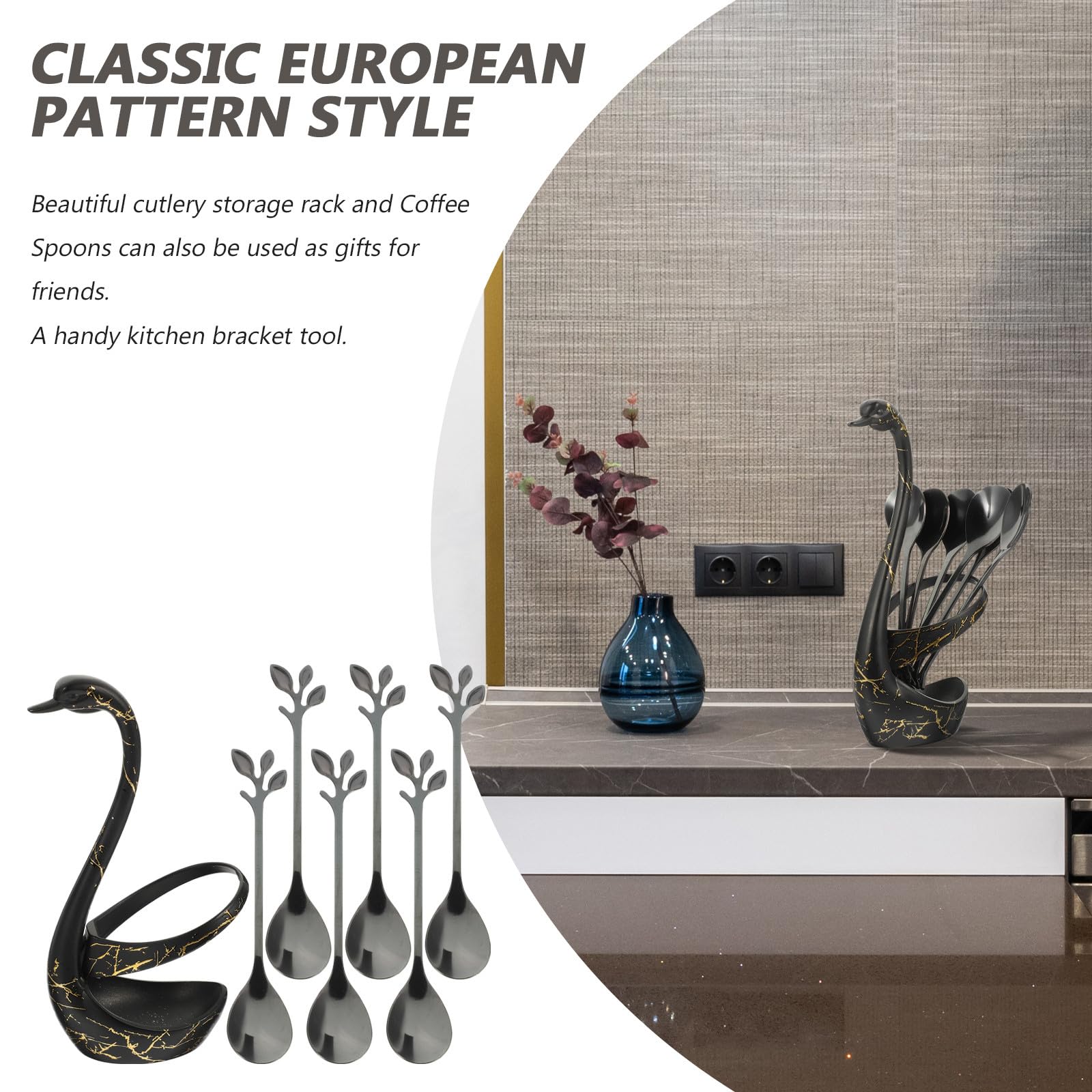 TOYANDONA Juego de Cucharas de Café de Acero Inoxidable Base en Forma de Cisne, Diseño Portátil y Clásico Europeo para Utensilios de Cocina y Postres