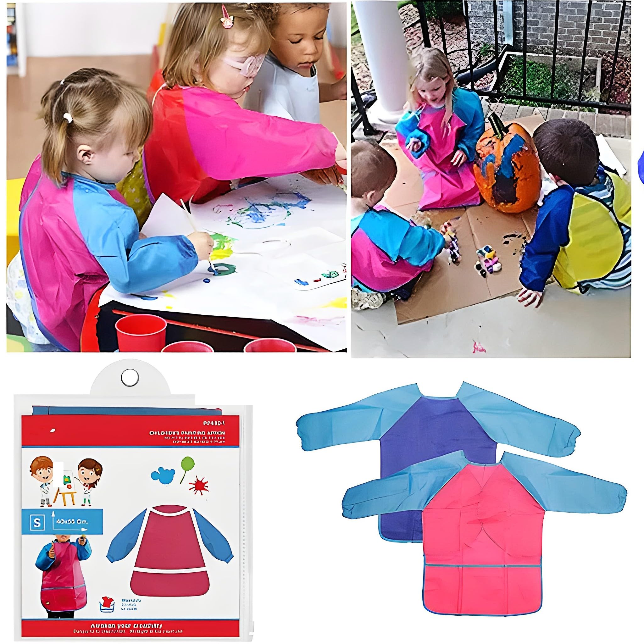 Bricokids Tablier imperméable pour enfants avec manches longues pour activités de peinture et travaux manuels scolaires