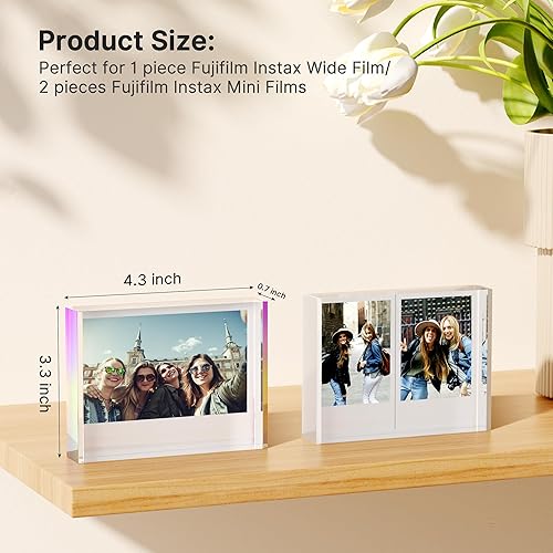 Miniatura 2 de WINKINE Marco de fotos de acrílico para película Instax ancha y 2 mini películas de 2 x 3, 4.252 in x 3.386 in, mini marco Polaroid para cámaras de