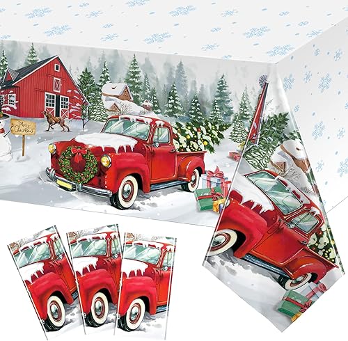 Paquete de 3 manteles de Navidad rojos para decoración de mesa de fiesta de Navidad, decoraciones de plástico para mesa de fiesta de Navidad, disponible en Yaxa El Salvador