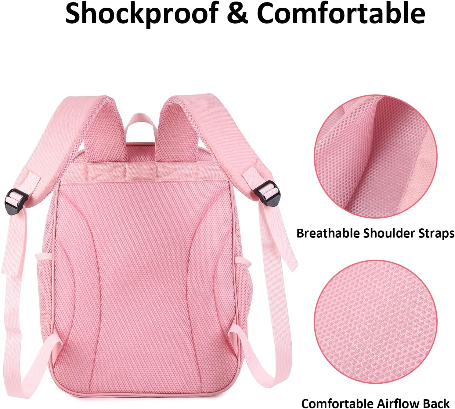 COVAX Large Mesh Bookbag, Semi-transparent College Backpack, See Through Mesh Backpack with Bungee and Comfort Padded Straps for Travel, Swimming, Beach, Outdoor Sports (Pink)