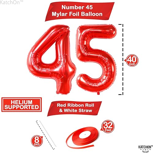 Miniatura 4 de KatchOn, Globo rojo gigante del número 45 de 40 pulgadas, globo de 45 años, globo rojo del número 45, decoraciones de cumpleaños 45 para mujer,