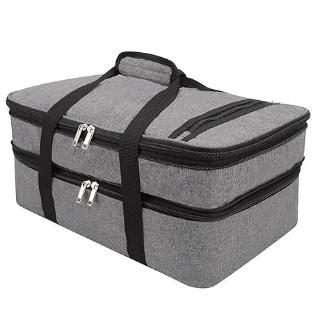 Insulated Casserole Dish Carrier Bag - Food Carriers for Hot or Cold Travel Potluck Parties,Picnic,Cookouts,Beach (Grey)