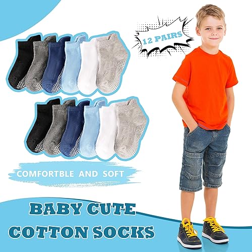 Miniatura 5 de Tphon Calcetines antideslizantes para niños pequeños, 12 pares de calcetines de agarre para niños y niñas, calcetines de tobillo con agarre para