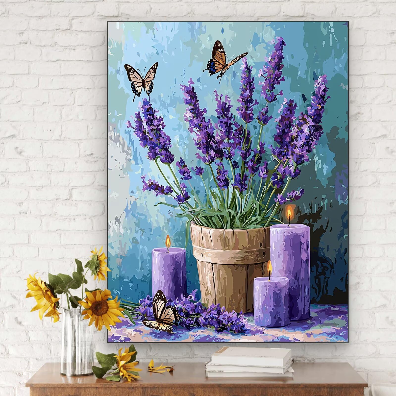 Malowanie po numerach Lawenda, 90x120cm Malowanie według numerów Kwiat dla dorosłych, Bezramowe, Zestaw do malowania olejnego na płótnie z 3 pędzlami, Pigment akrylowy, Malowanie według numerów