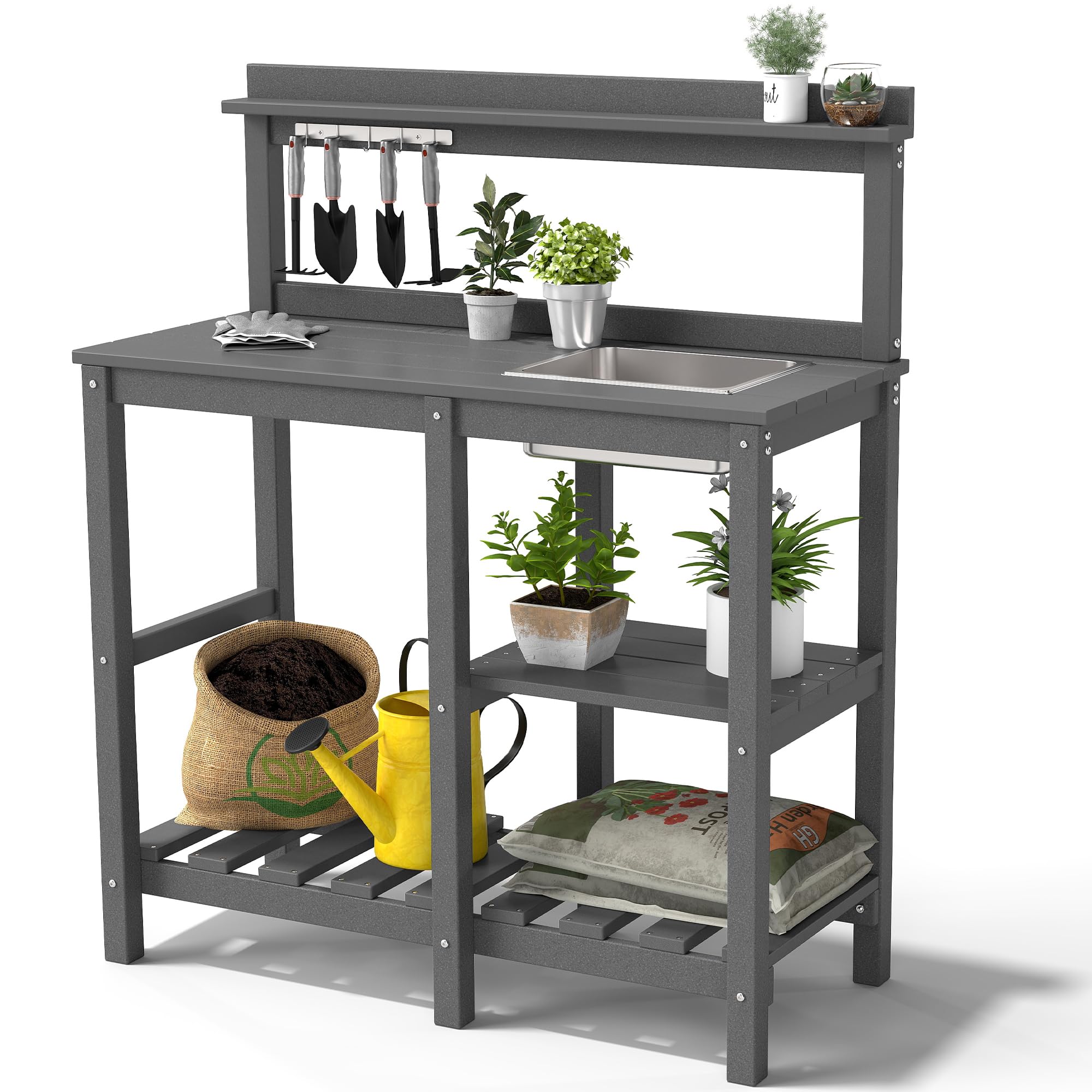 FOOWIN HDPE Outdoor Potting Table with Sink