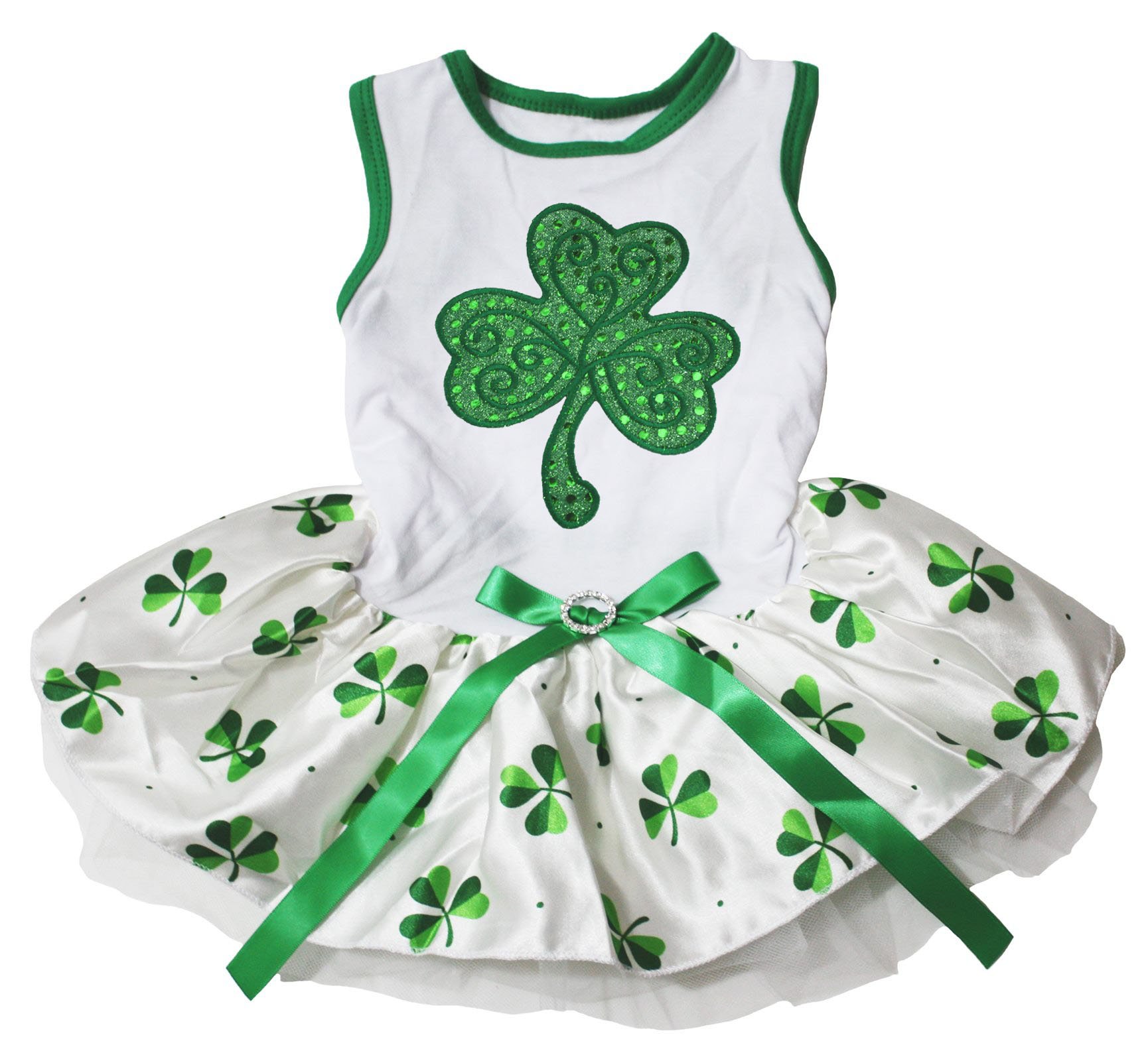 Robe verte à paillettes pour chien blanc trèfle taille XXXL