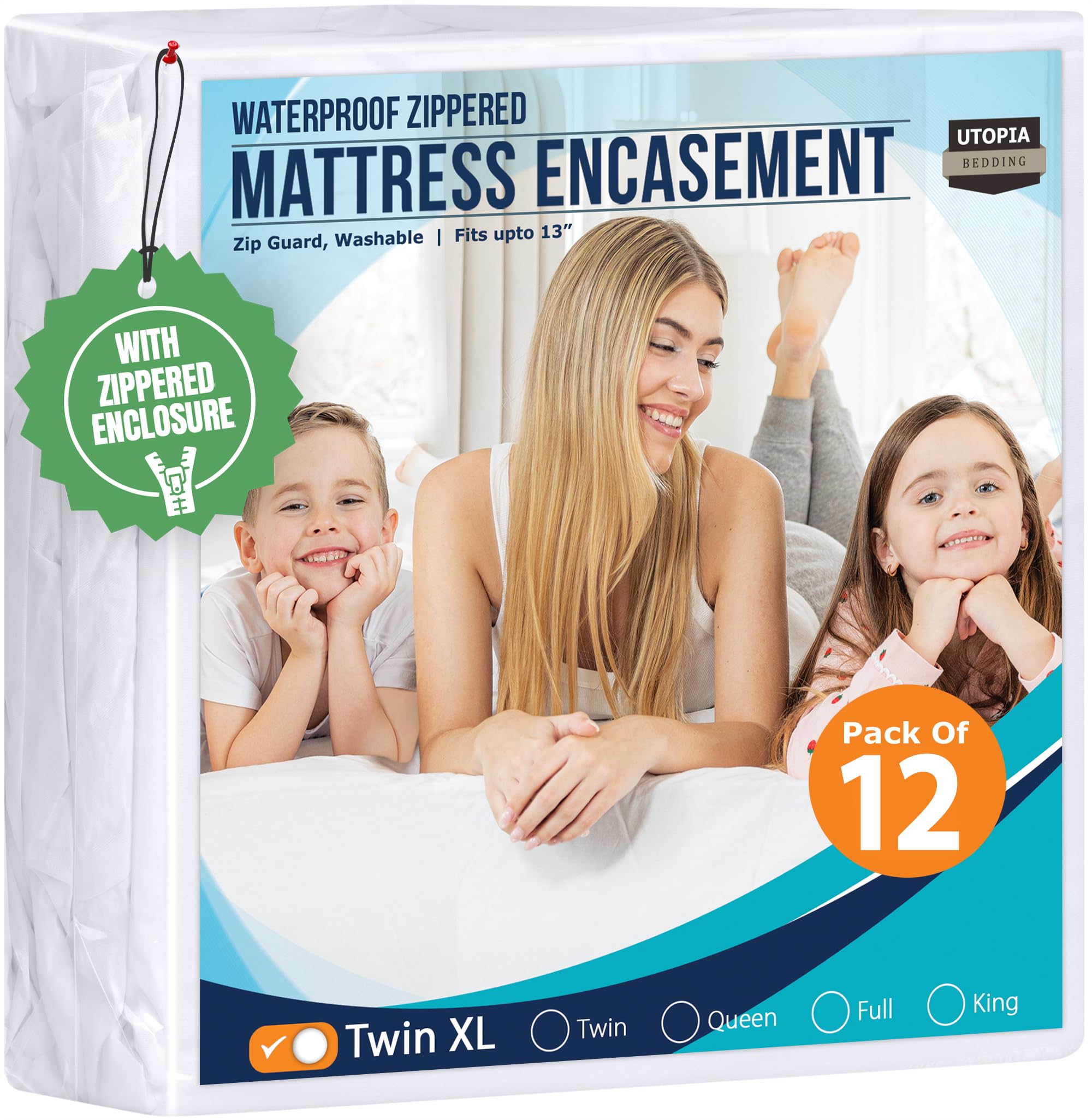 Utopia Bedding Waterproof Mattress Protector Twin XL Size (Pack of 12), Zippered Mattress Encasement Bed Bug and Dust Mite Proof, Absorbent Six-Sided Mattress Cover