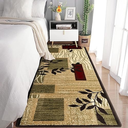 GlowSol Alfombra de pasillo de felpa gruesa de 2 x 6 pies, geométrica, floral, antideslizante, no desprende pelusa, resistente a las manchas,