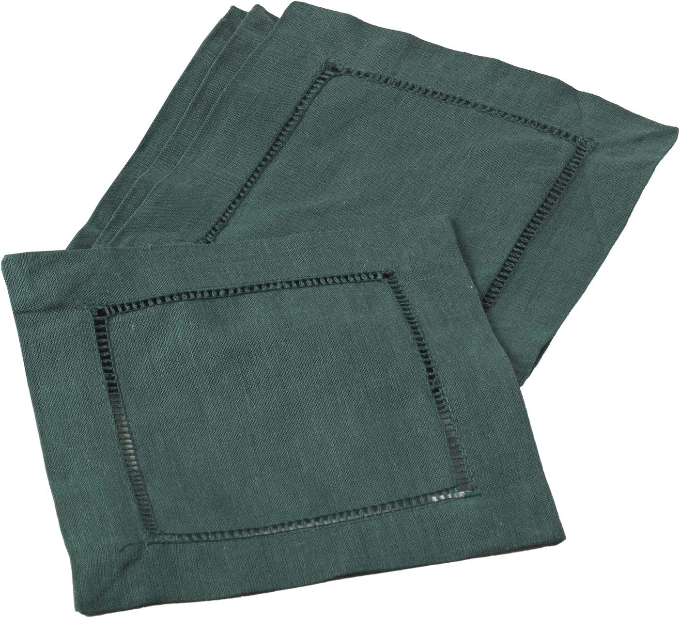 Fennco Styles Solid Color Vibrant Hemstitched Linen Blend Red Dinner Napkins 20 x 20 Inch, Set of 4