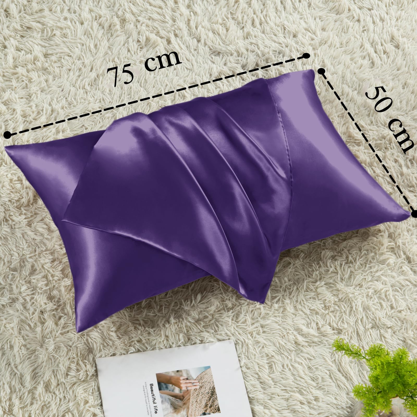 Vielit 2 Pack Satin Pillowcase for Hair and Skin Cooling,Soft as Silk Pillowcase for Hair and Skin,Easier Care than Silk Pillow Case Plum 50x75cm Gifts for Women Envelope & 2 Scrunchies - Image 4