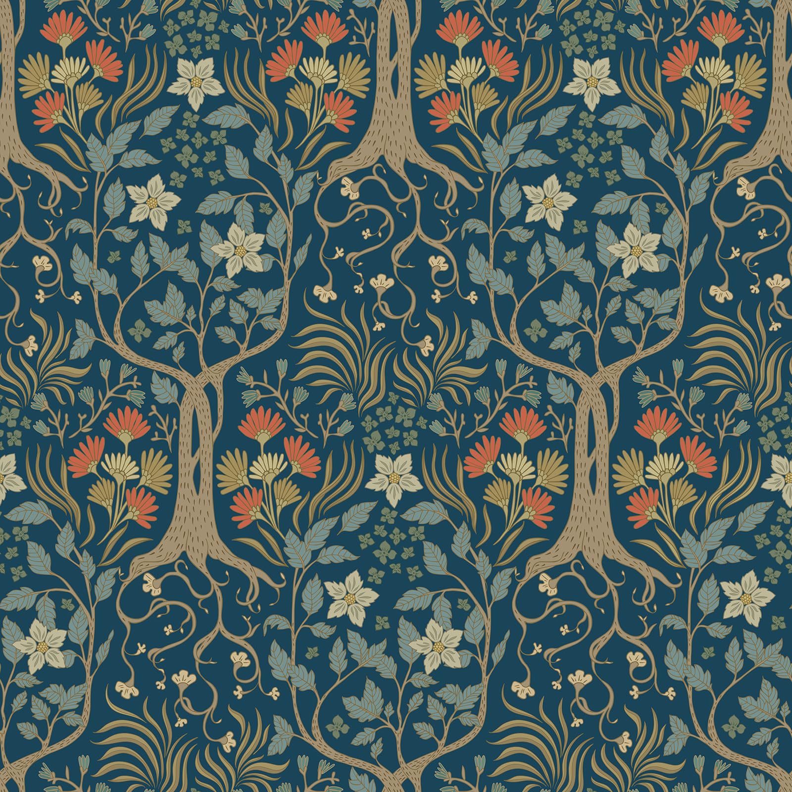Papier peint botanique adhésif et repositionnable style victorien bleu marine pour relooker