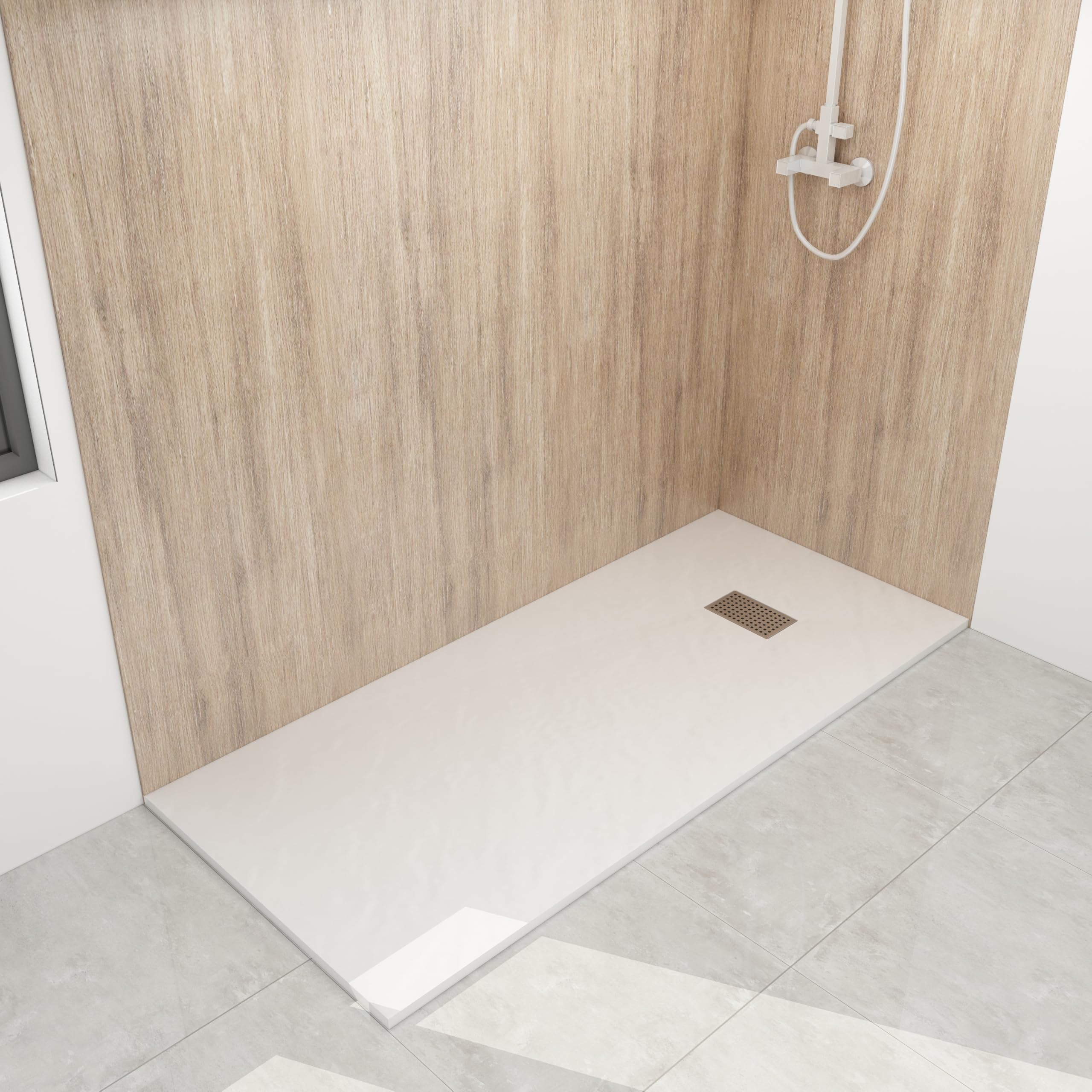 WITEN&NOCK SMC Duschwanne 180x90cm weiß Brausewanne Duschtasse extra flache Steinoptik Antirutschfür Duschkabine Duschwand