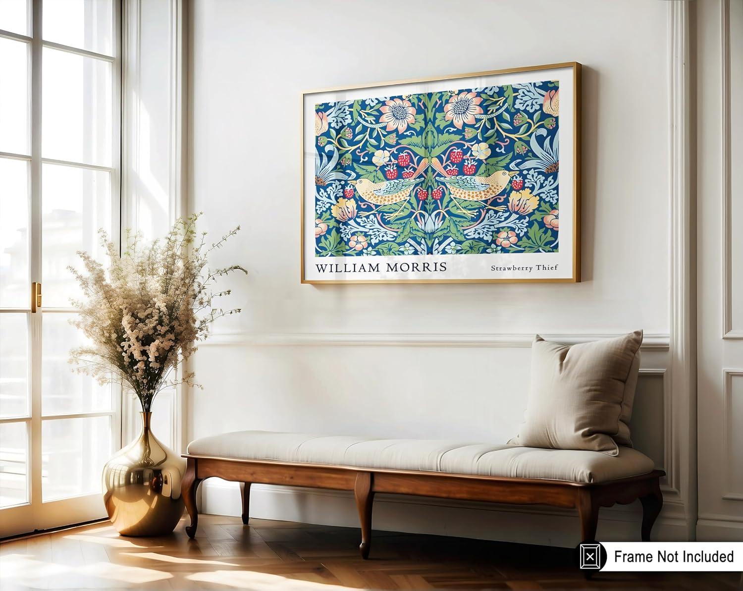 Poster Master Vintage William Morris Poster - Retro Strawberry Thief Print - Bird Illustration - Floral Art - Botanical Illustration - Aesthetic Living Room or Office Wall Decor - 8x10 UNFRAMED Wall Decor