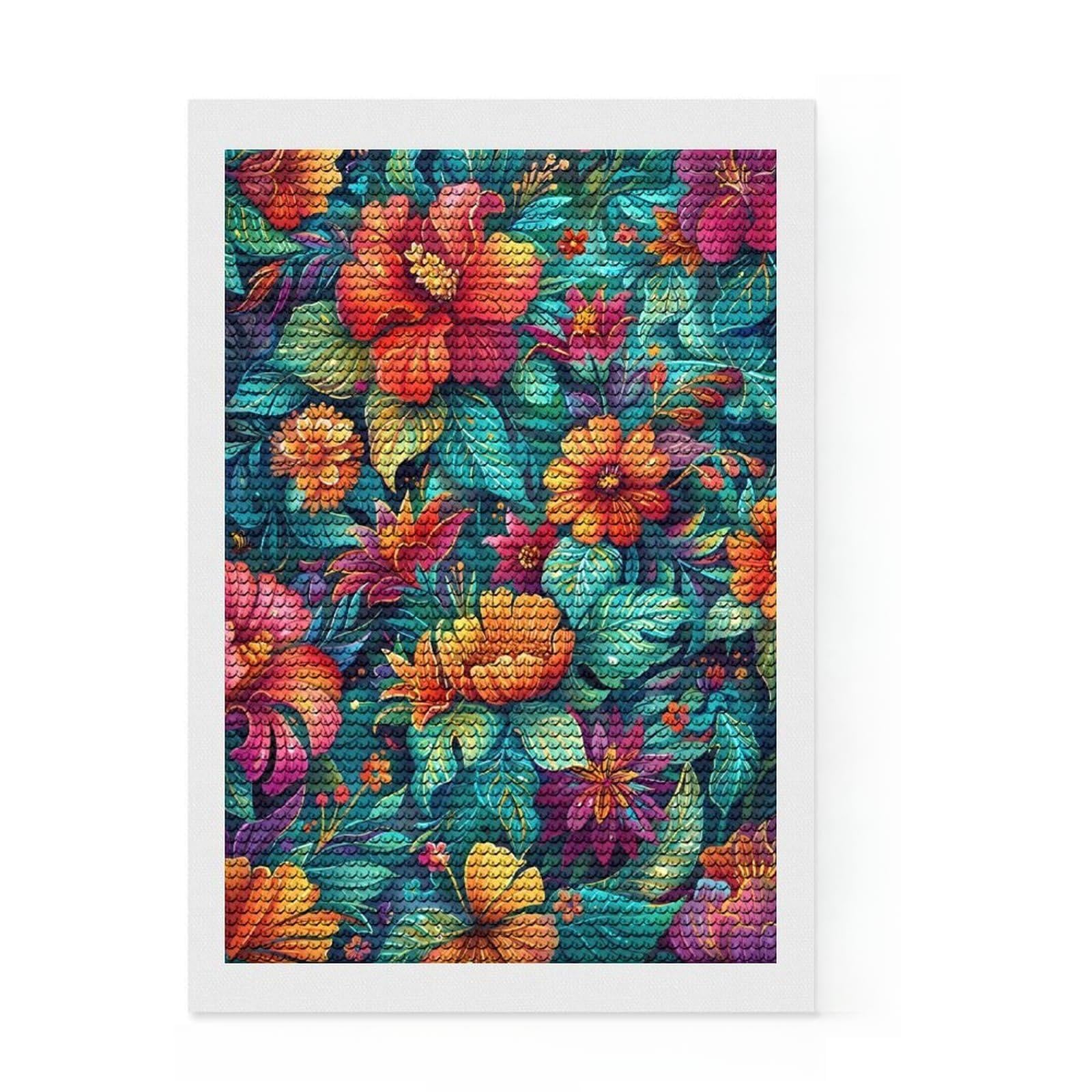 Junmoney Floral Fantasy Diamond Painting Set 8"x12", Relaxing DIY Hobby, Pleasing Wall Art Project, Farmhouse Decor, Birthday Gift