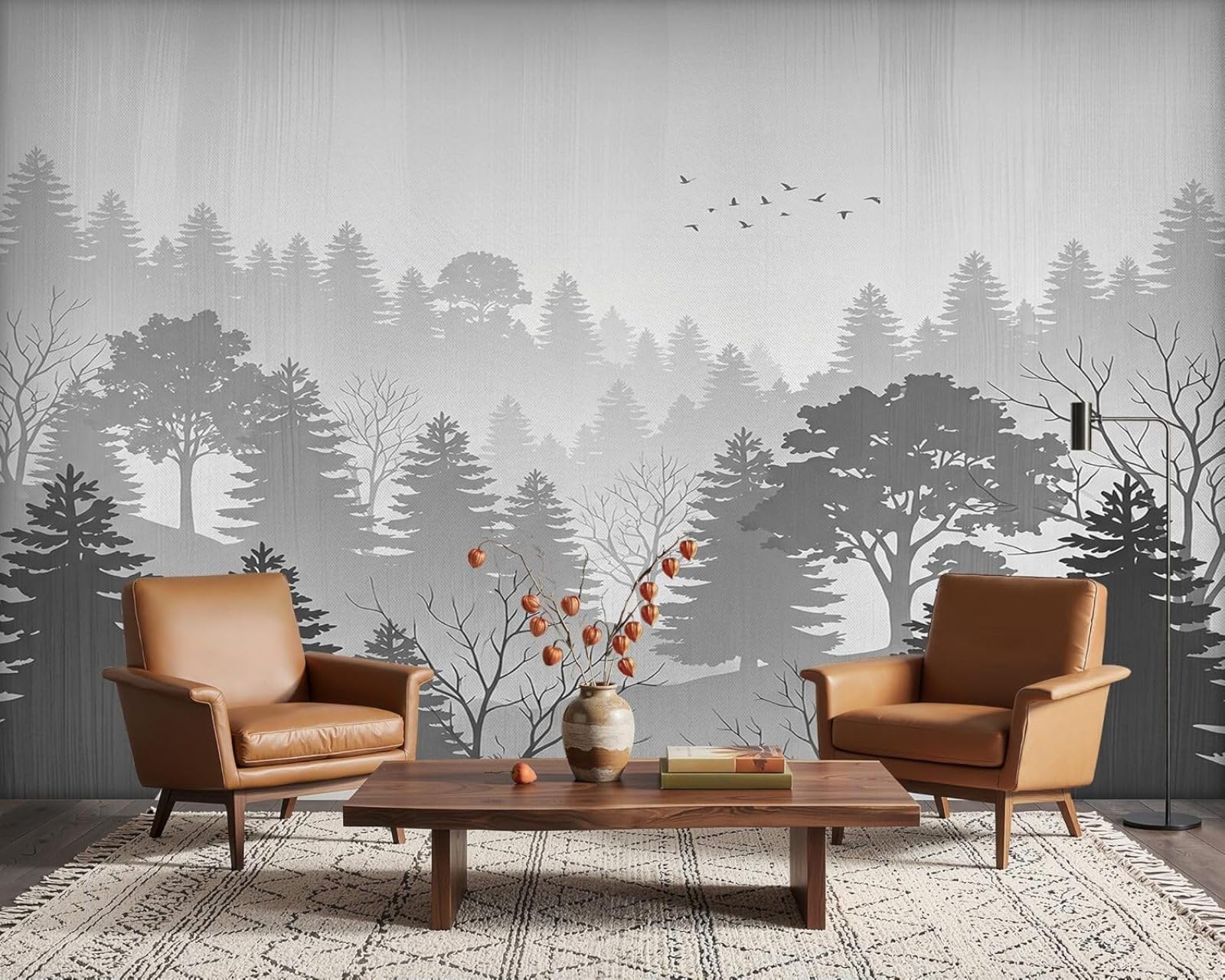 Photo wallpaper misty forest landscape trees grey forest fir forest modern living room bedroom children's room wall decoration motif wallpaper, 250cmx175cm stickers - frameless painting - poster