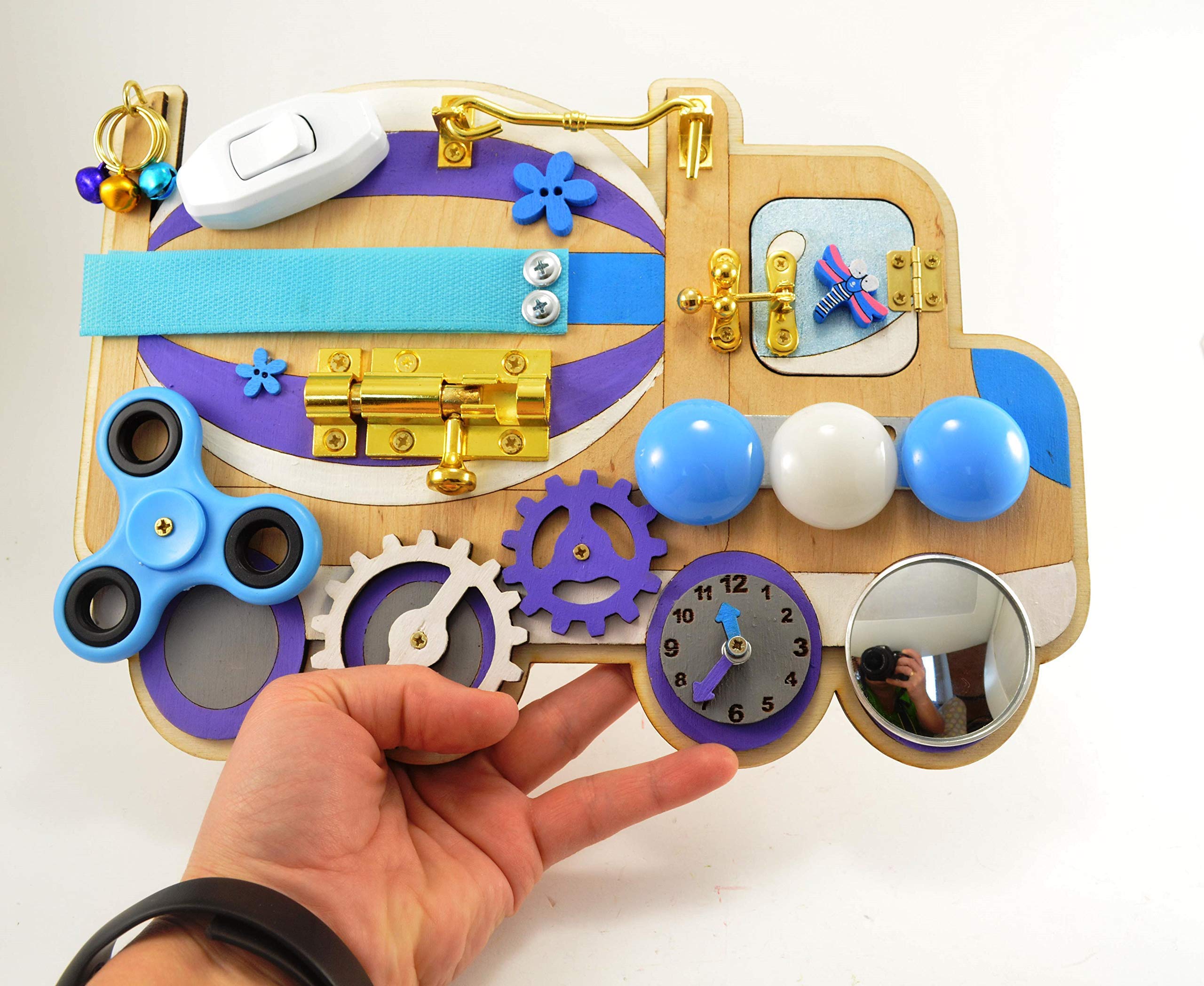 Blue Concrete mixer Busy board 20 х 30 cm Travel toys Toddler Activity board Sensory board Early years Montessori toys Baby gifts Transport toys