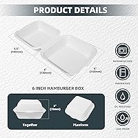 Vista 2 de To Go Contenedores desechables – 6 x 6 pulgadas, 50 unidades de contenedores de comida para llevar con cubierta blanca para llevar, 100%