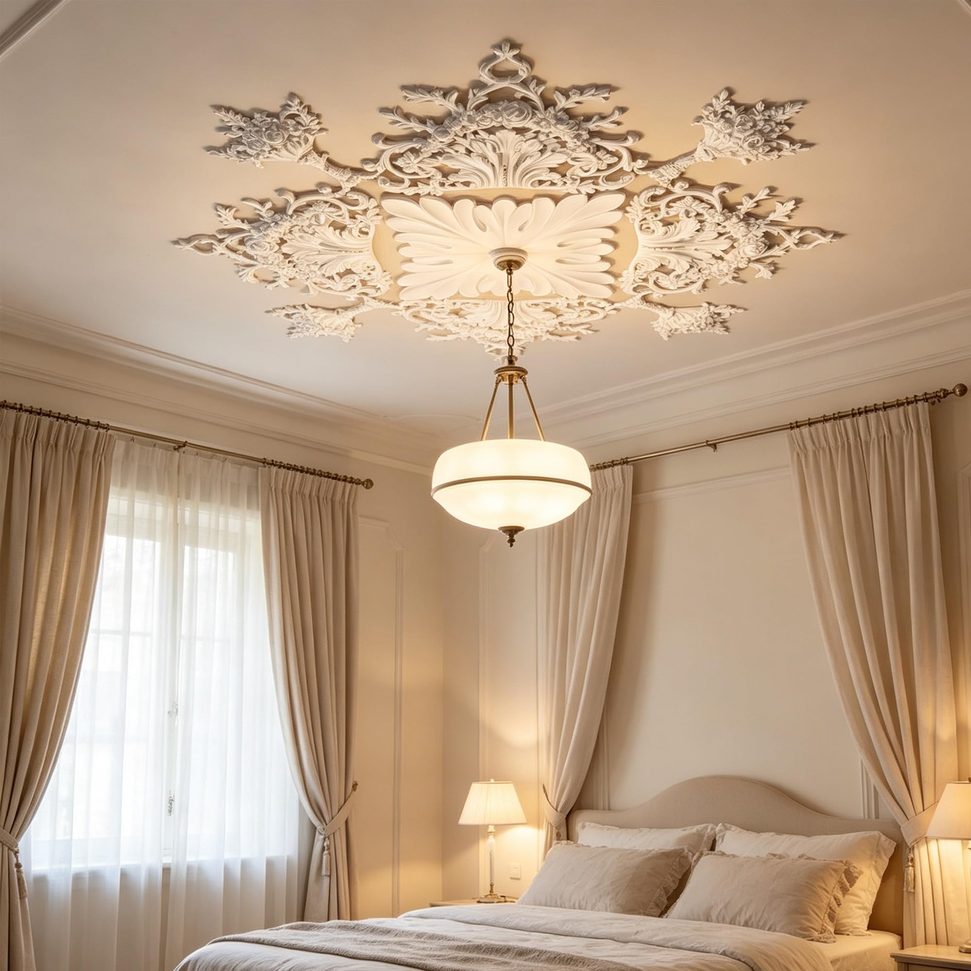 102cm Rosone Lampadario Soffitto Bianco Polistirolo Decorativo | Medaglione del Ventilatore Rotonda Moderno per Pareti Portalampada
