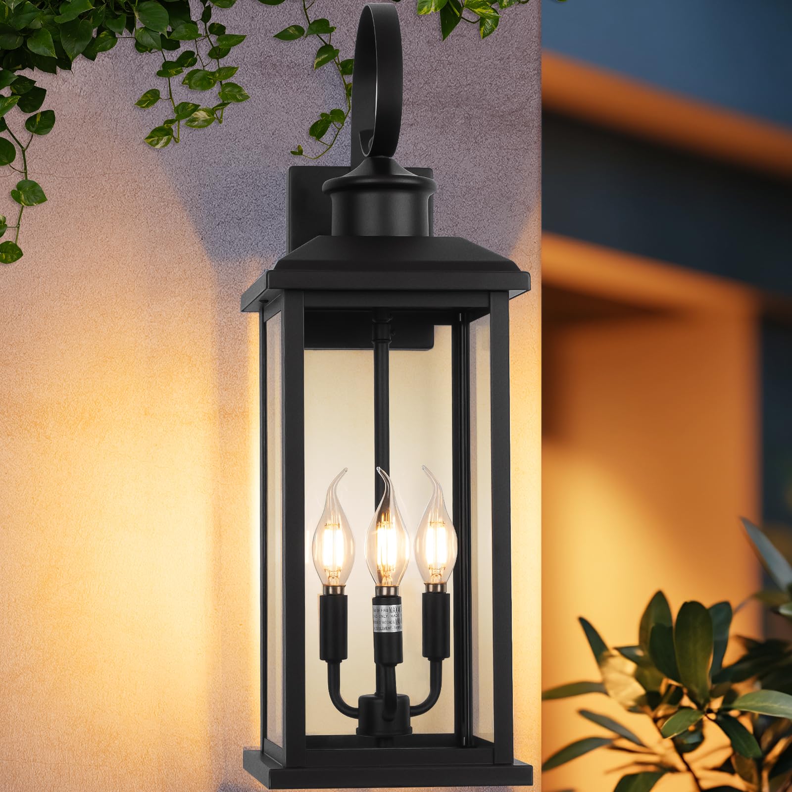 24 Extra Large Outdoor Wall Light Fixture 2-Pack Black 3-Light Modern Porch Lantern Waterproof Exterior Lighting Sconce Wall — view 8