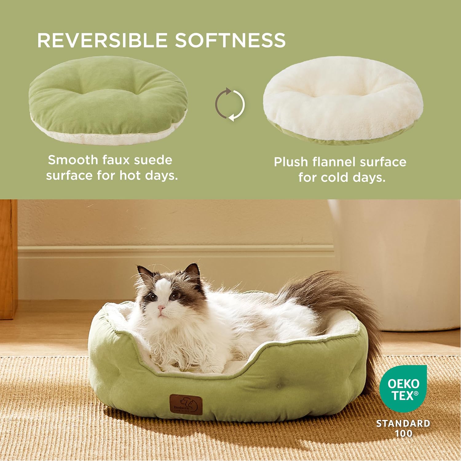 bedsure dog beds for small dogs - round cat beds for indoor cats, washable pet bed for puppy and kitten with slip-resistant bottom, 20 inches, green 20"l x 19"w x 6"th aspen sprout
