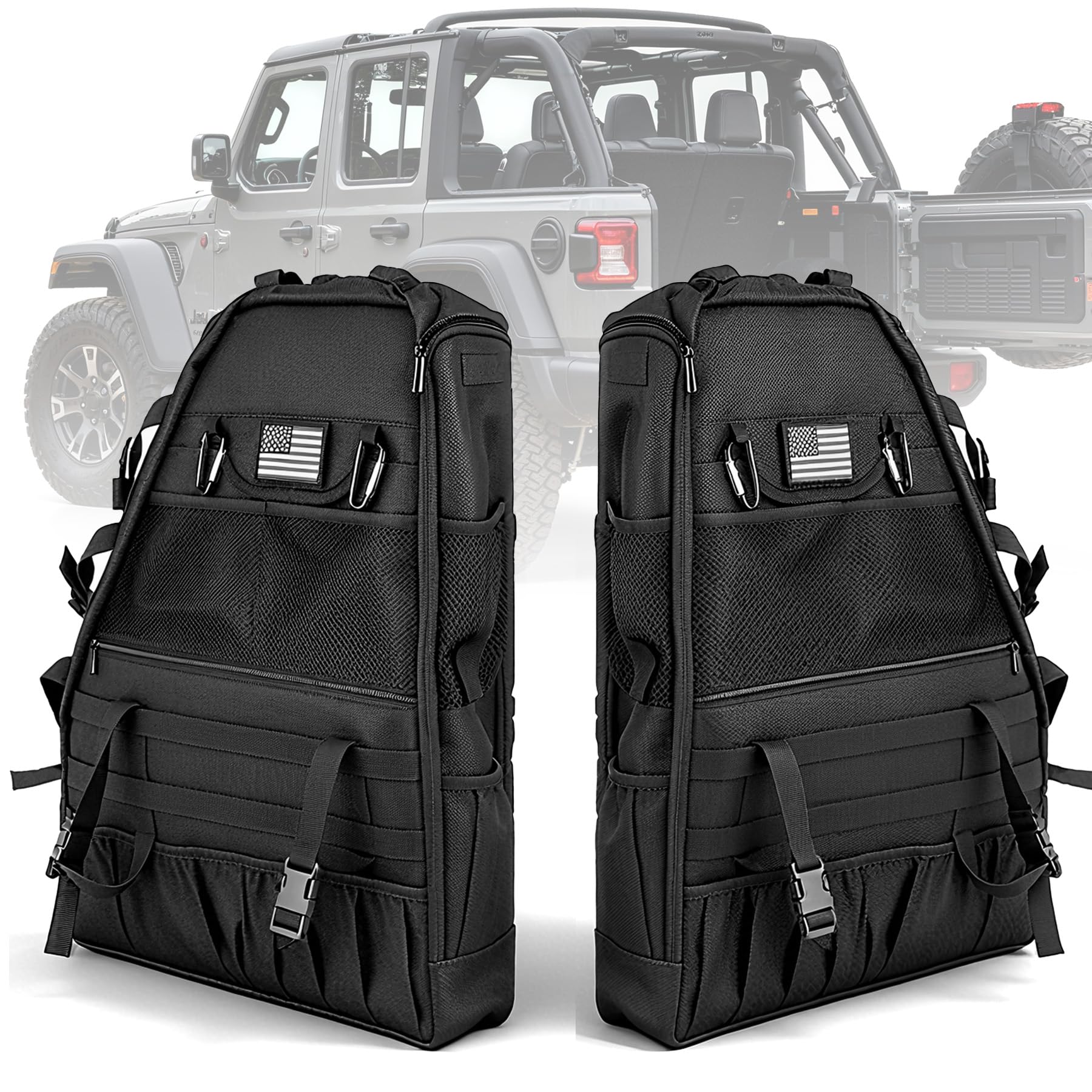 Roll Bar Storage Bag with Multi-Pocket Organizer Jl Jk Storage Bag Compatible with 1997-2023+ Jeep Wrangler JK TJ LJ & Unlimited JL 4-Door US Flag (2pcs)