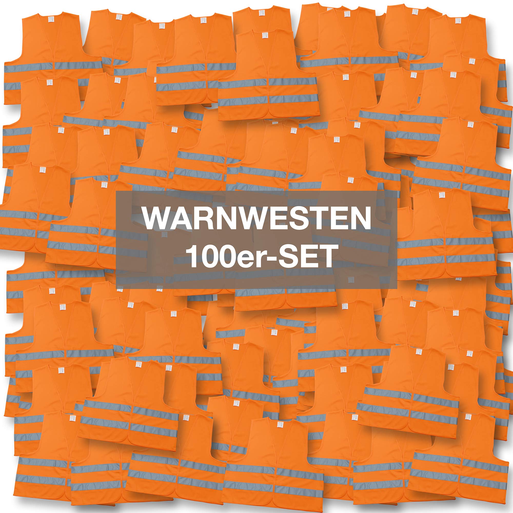 100 x Auto Warnweste orange Erwachsene Unisize EN ISO 20471 | Klasse 2, TÜV-geprüft, waschbar, reflektierend, Qualitätswarnweste