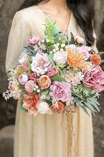 Miniatura 56 de YYHUAWU Juego de flores artificiales, caja de hojas de flores falsas con tallos para ramos de boda, centros de mesa, arreglos florales, decoración