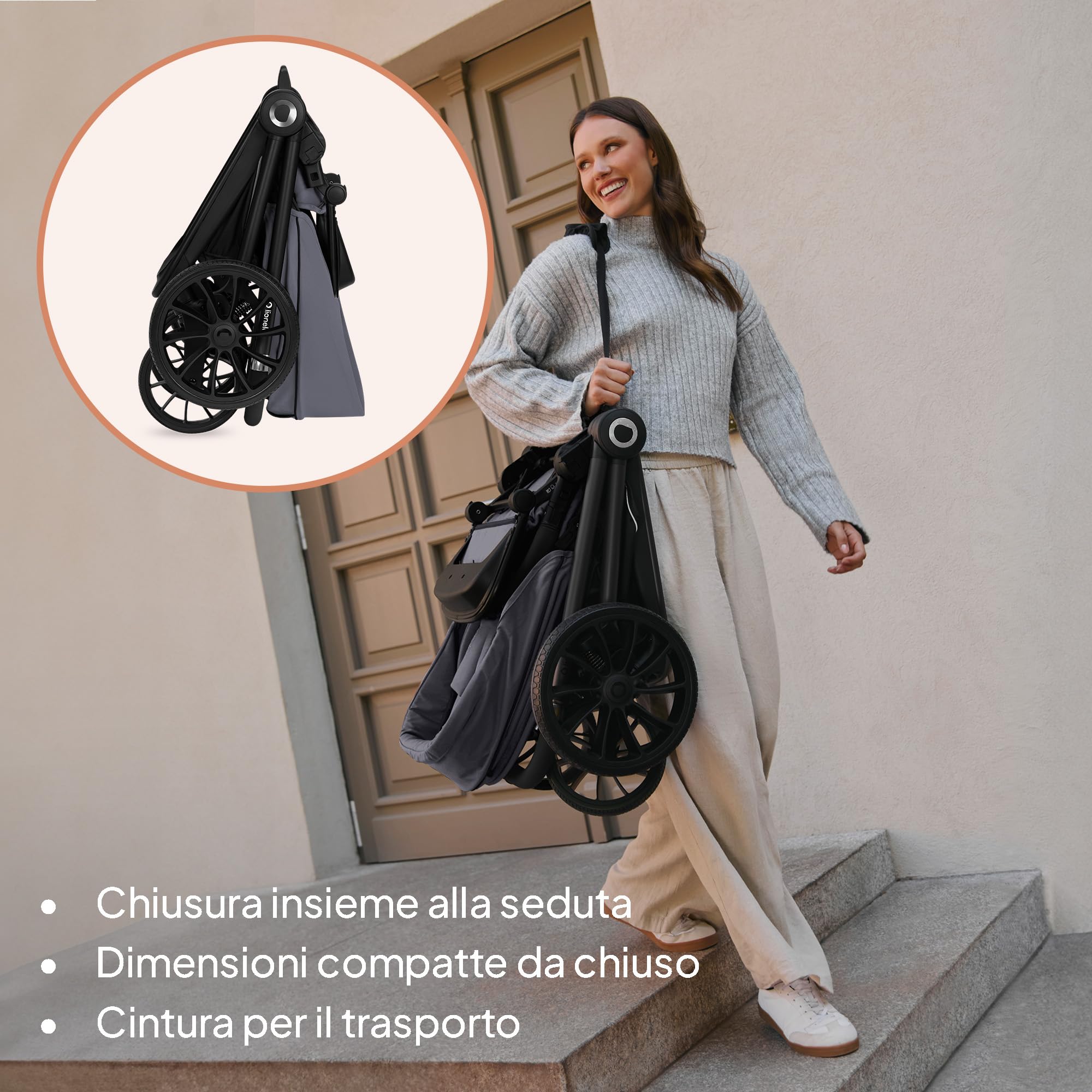 Lionelo Mika Plus All-Terrain - Passeggino leggero per bambini da 6 a 48 mesi fino a 22 kg, sedile reversibile, impermeabile, baldacchino UPF50+, sospensione anteriore e posteriore, grande cestino per