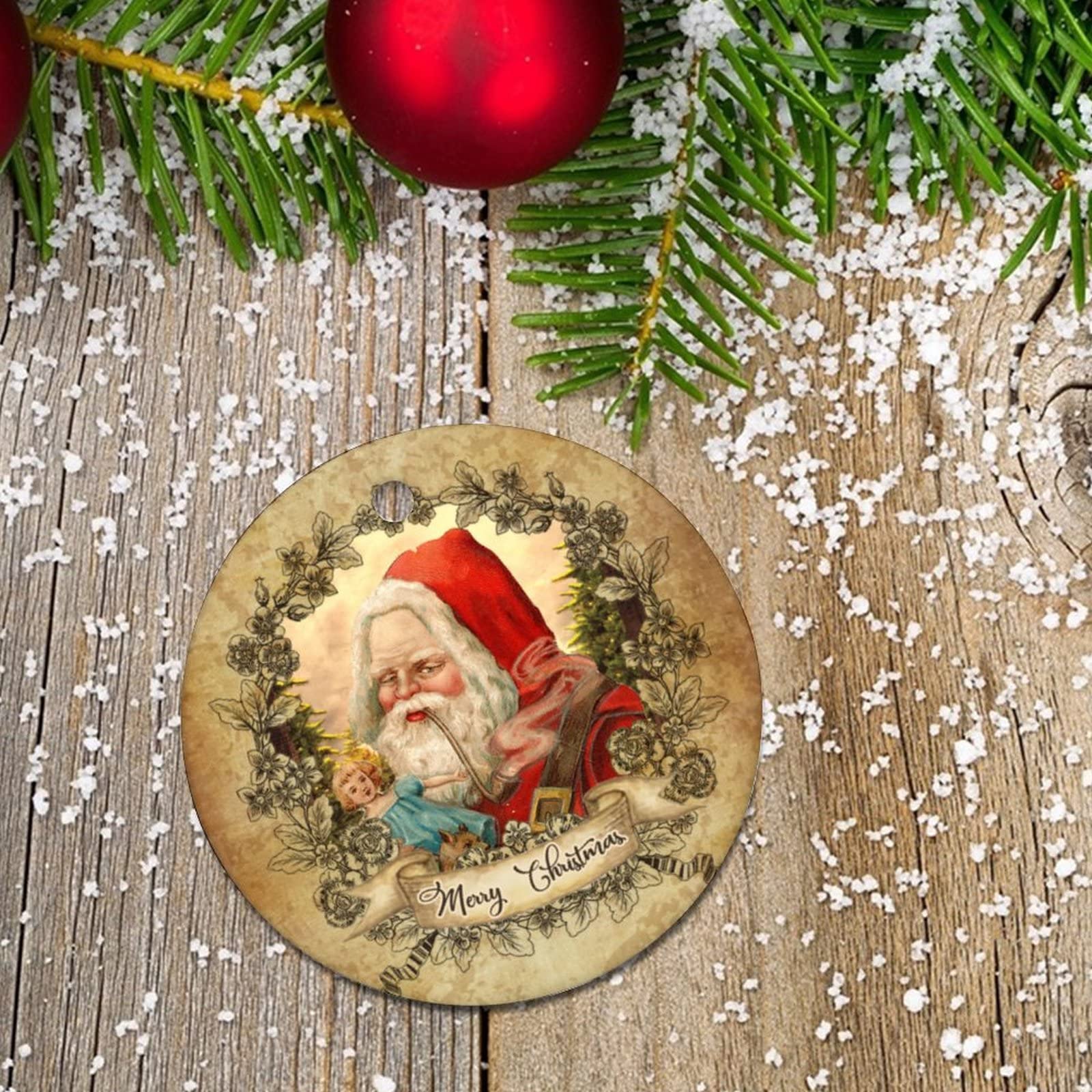 Amazon.com: Merry Christmas Ornaments Retro Floral Santa Claus
