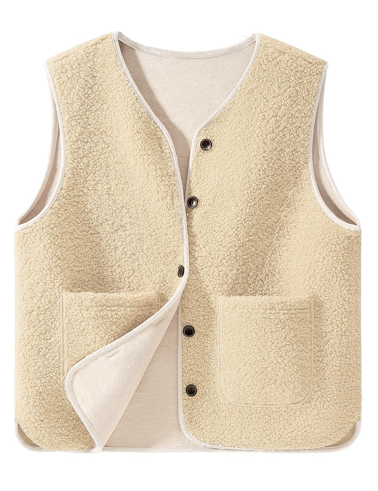 Yuson Girl Gilet Femme sans Manche Veste Polaire Chaud Manteau Automne Hiver Sherpa Waistcoat Casual Outdoor Gilets Blousons Couleur unie sans Manches Bouton Veste avec Poches