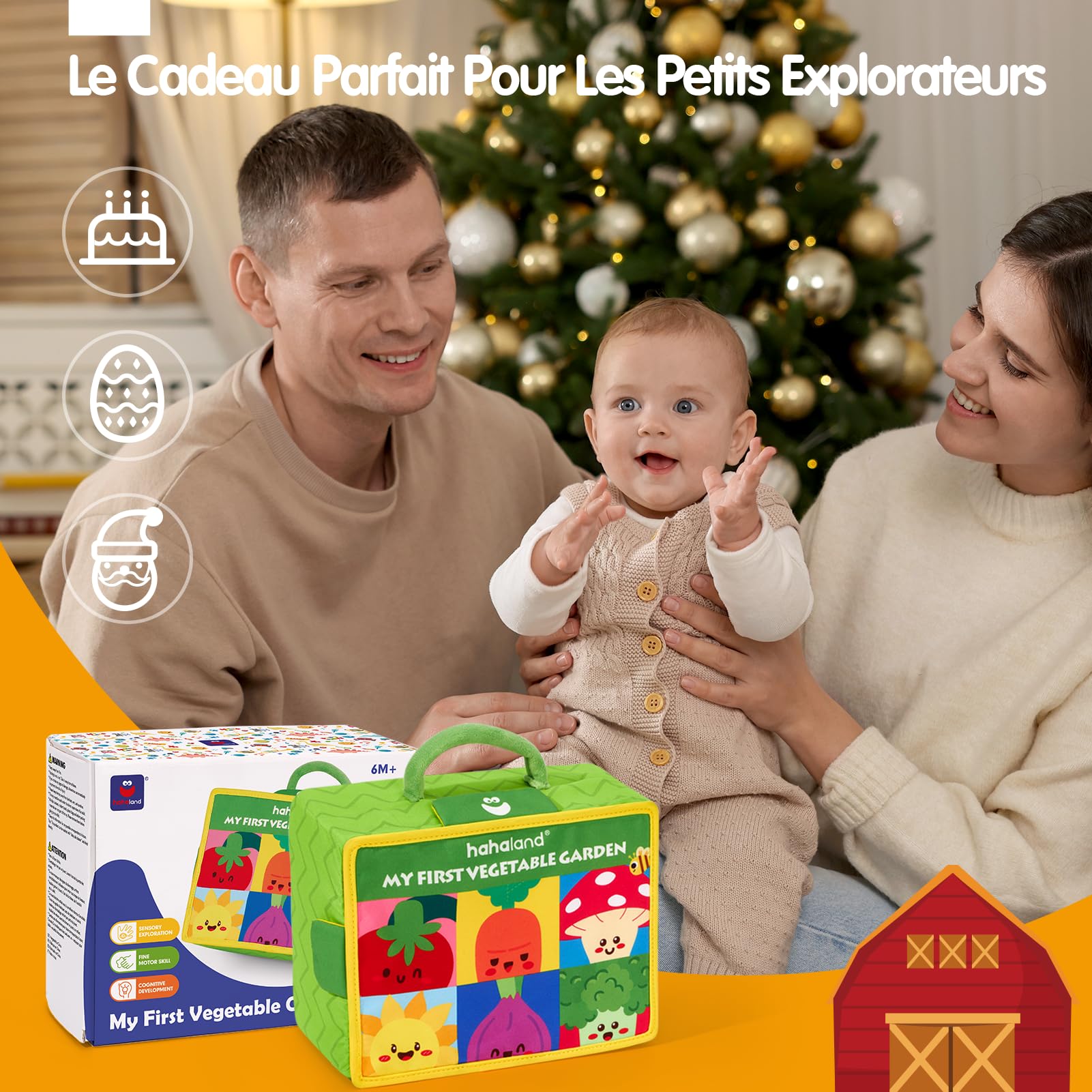 hahaland Jouet Bebe 6-12 Mois - Peluche Fruits légumes Plante | Jeux Potager Bebe 6 Mois avec Carotte, Fleur, Hochets, Miroir et Tissus Froissés - Cadeau Enfant 1 an