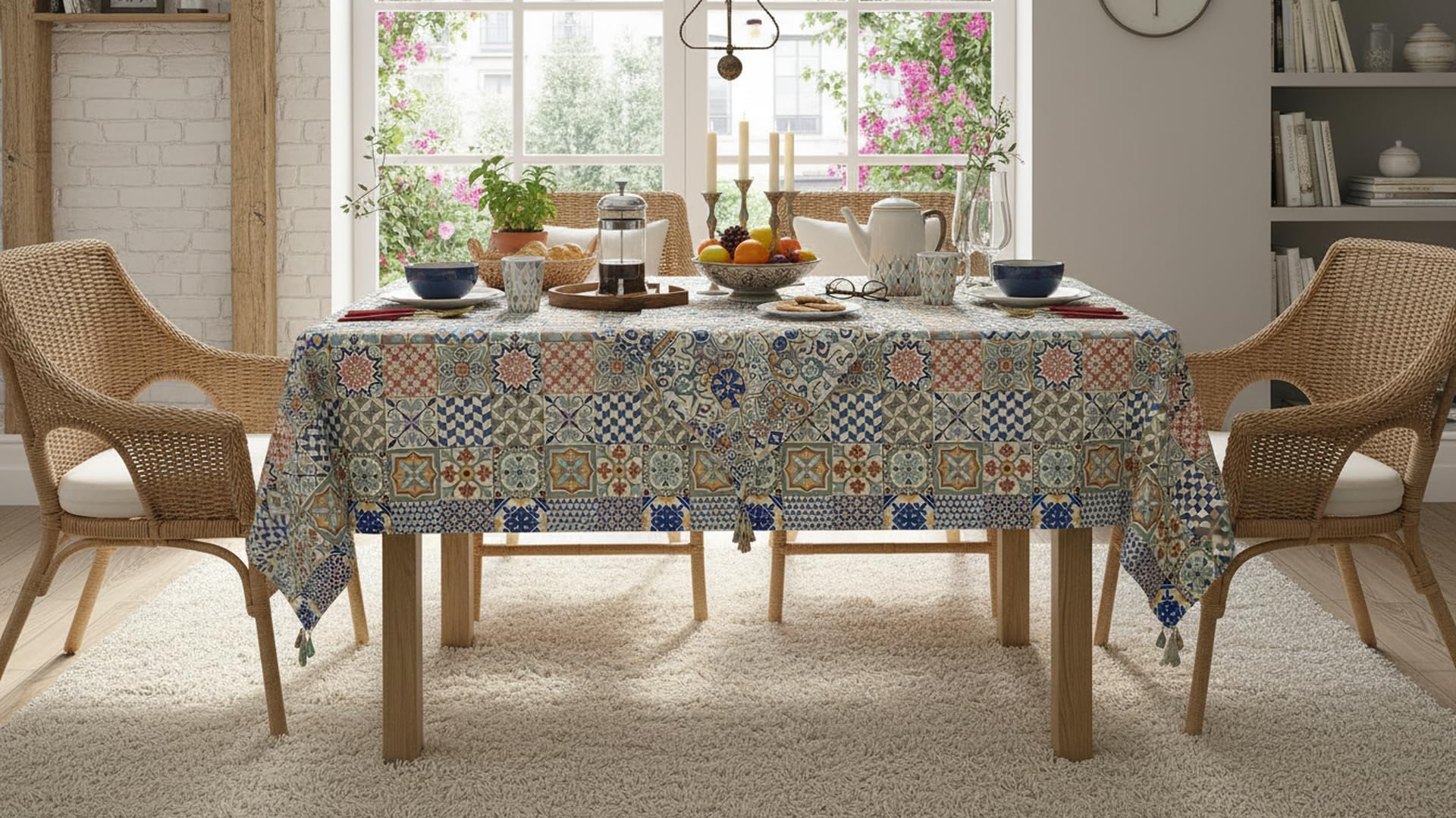 Vilber, Mantel de Tela con Estampación Digital, Confeccionado, Rectangular, Resinado, con Tratamiento Antimanchas, Impermeable, Estampado AZULEJOS. TOLEDO - R11.