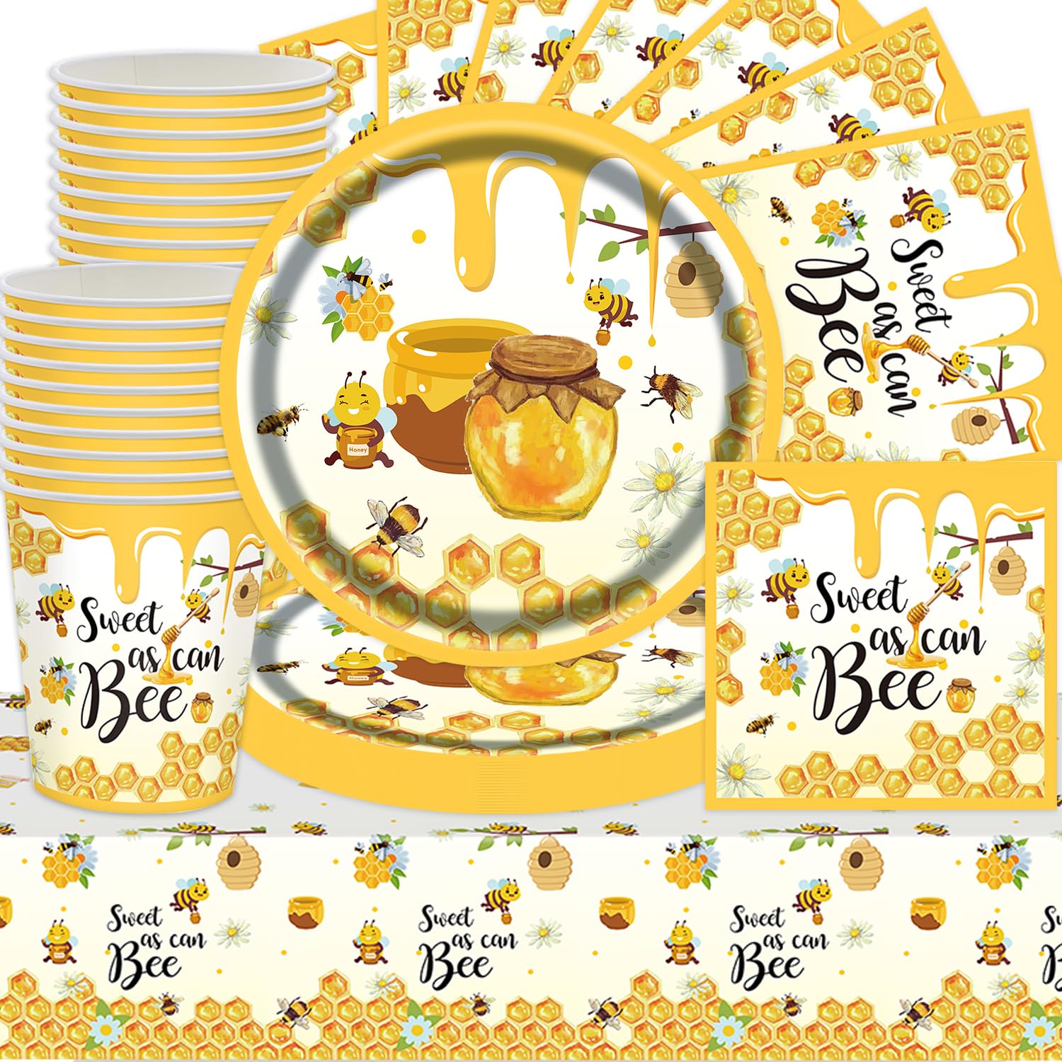 Set di stoviglie per feste di ape, 61 pezzi, decorazioni per feste di compleanno, piatti di carta, asciugamani di carta, tovaglie, primavera, pic-nic a tema stoviglie, battesimo di un bambino