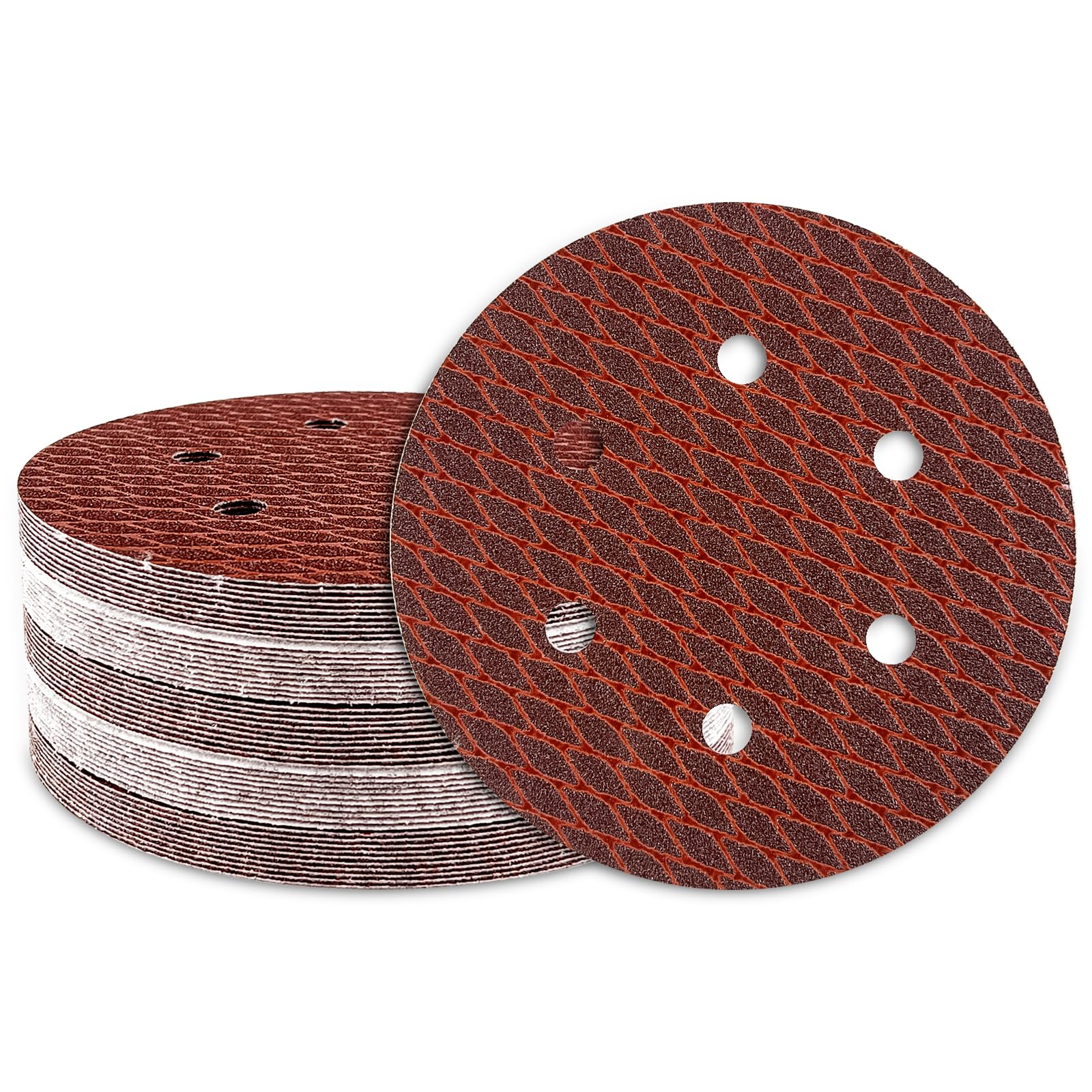 50Stk Schleifpapier 150mm Klett, 100 Körnung 6 Loch, Rotes Schleifscheiben Set für Exzenterschleifer