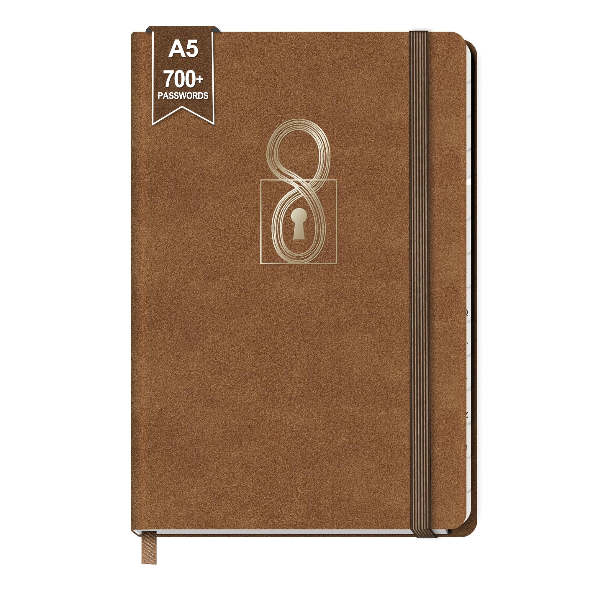 BIROYAL A5 Passwort Buch Deutsch - Passwortbuch mit Register A-Z - Platz für 700+ Passwörter - Hardcover Notizbuch mit Register für Websites, Benutzernamen und Passwörtern (21,5 x 14,5 cm)