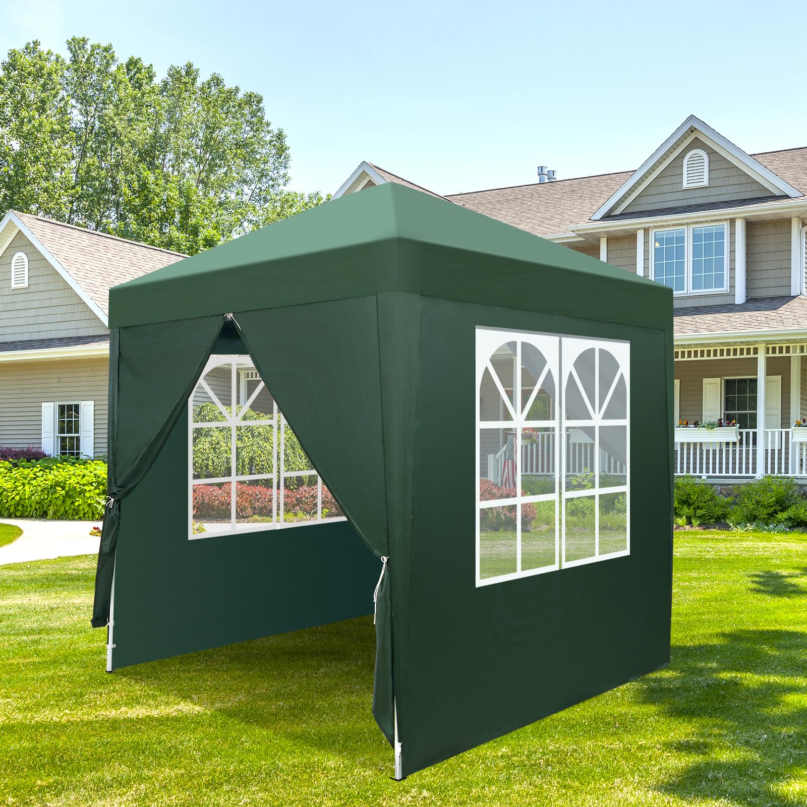Bonnlo Pop Up Gazebo with Sides 2m x 2m, Easy Setup Instant Garden Canopy, Waterproof Event Shelter, Party Tent Green