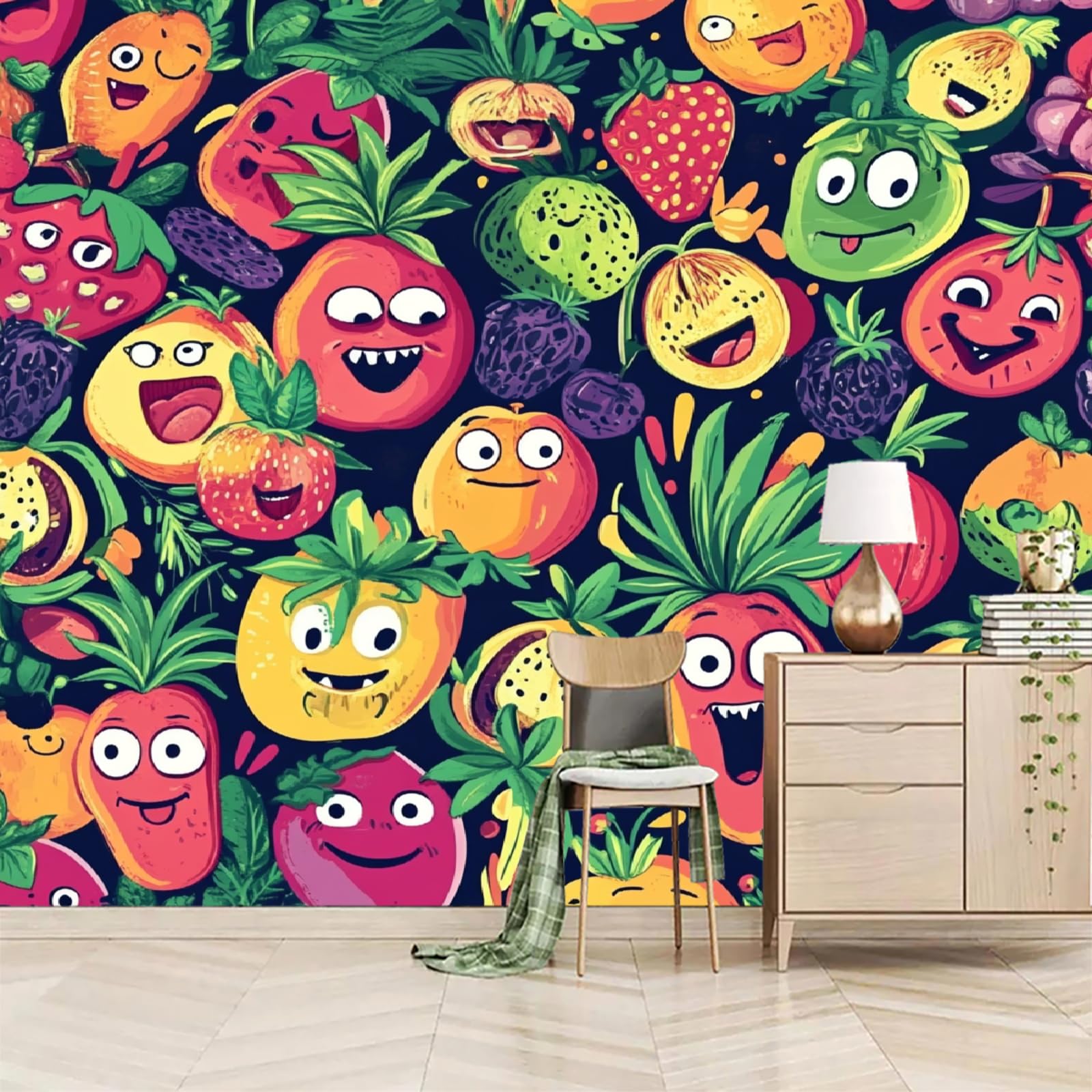 Poster Tapisserie Mural Graffiti Effet 3D Fruit Salon