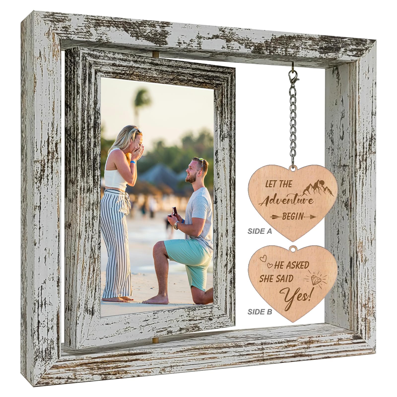 Let the Adventure Begin – Marco de fotos con texto en inglés «He Asked She Said Yes», regalos de compromiso para parejas, regalos