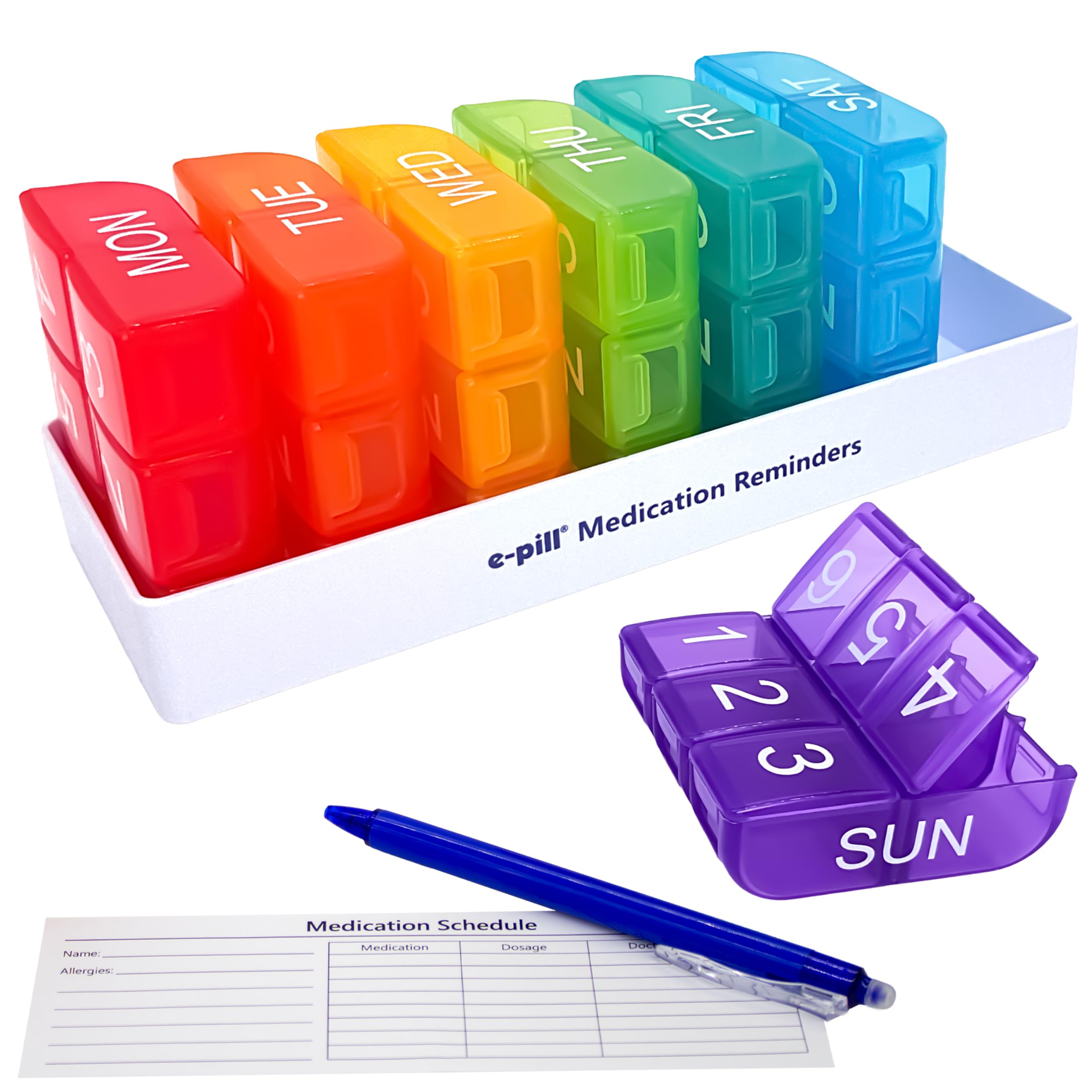 e-Pill 6 Times a Day x 7 Day Large Weekly Pill Organizer - Multicolor