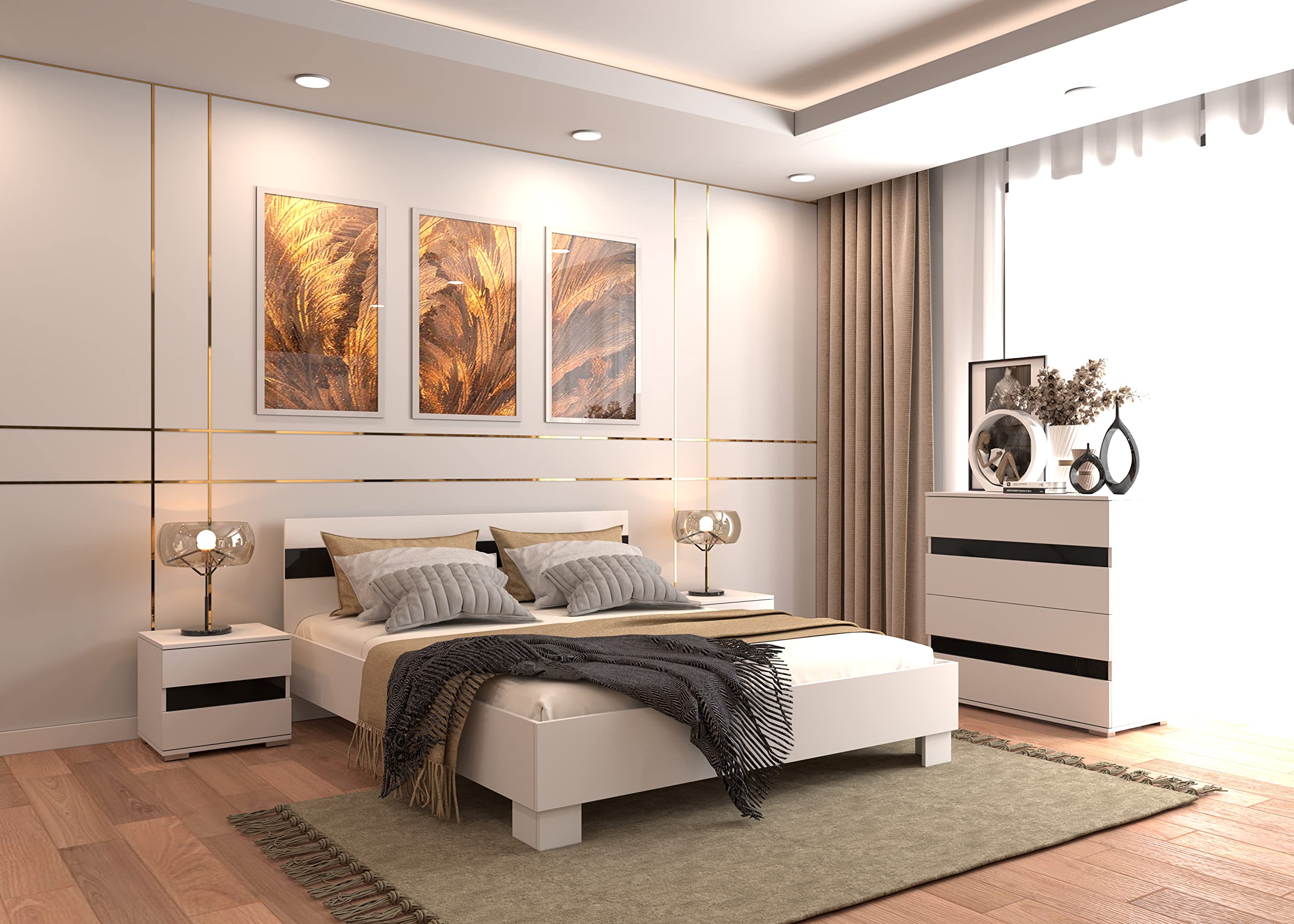 Fabryka Mebli Idźczak Schlafzimmer-Set Komplett Vista Lucca - weißer Kleiderschrank mit Spiegel und Kommode Innovativer - Innovativ, Stilvoll, Modern