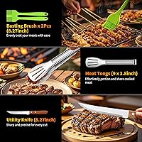 Vista 7 de Juego de accesorios para parrilla de 16 pulgadas, herramientas de accesorios para barbacoa de acero inoxidable resistente y accesorios para parrilla