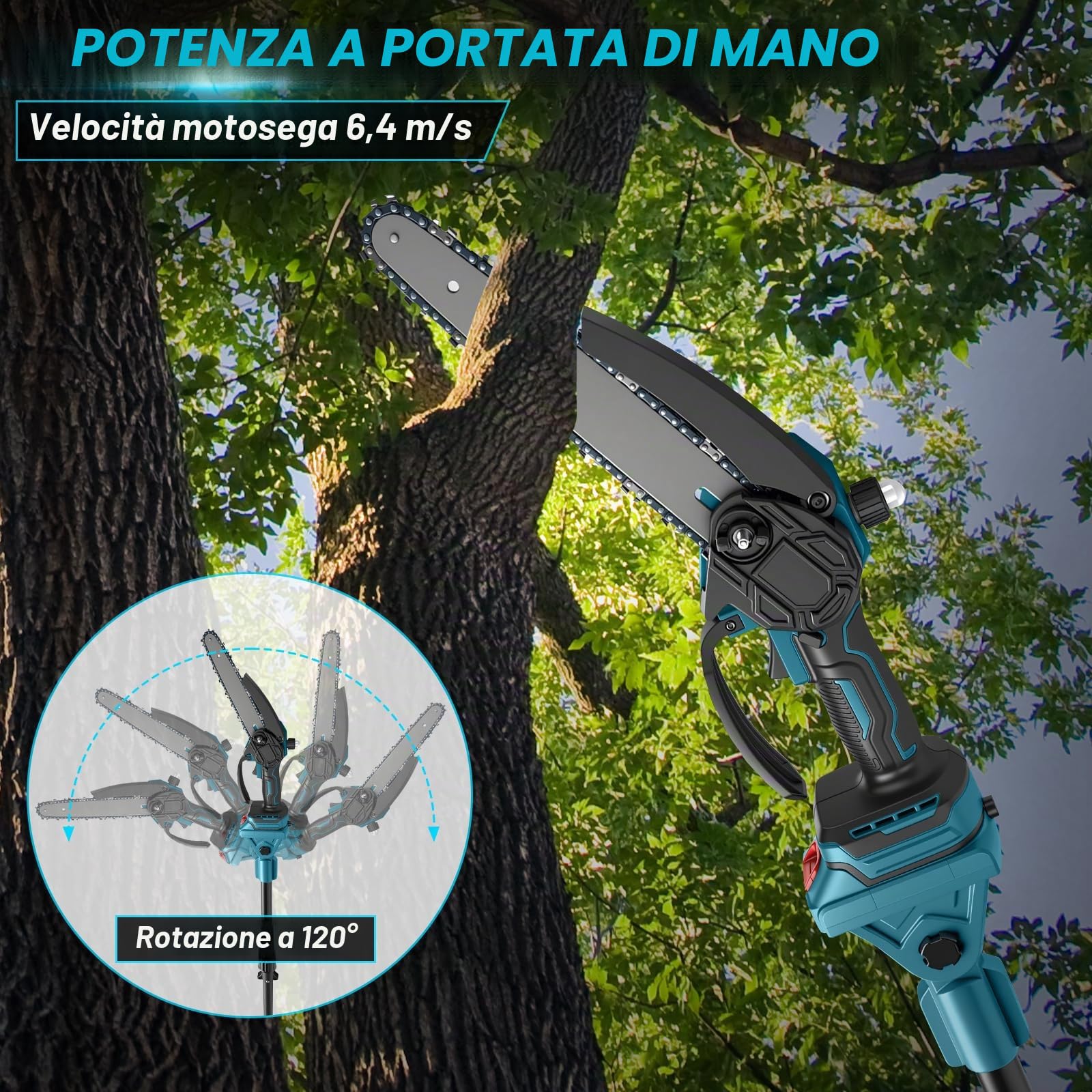 Mini Motosega 8 Pollici con Prolunga + Cesoie Elettriche 30 mm Compatibile con Batteria Makita 18V, Set Attrezzi da Giardino 4 in 1 Portata Massima 4,57 m per Potatura Alberi (Senza Batteria)
