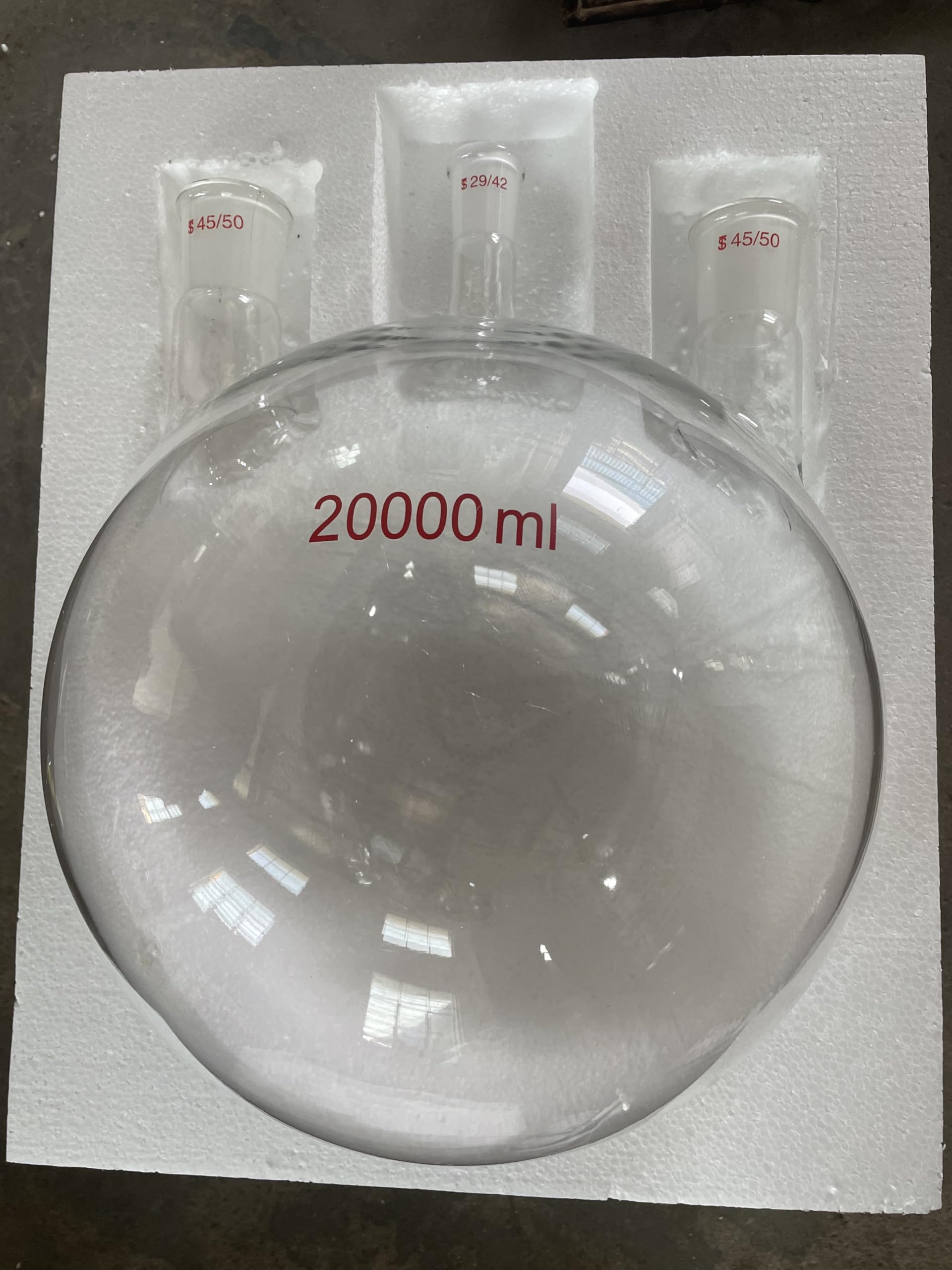 20000 ml Rundkolben - Dreihals-Laborglasgerät mit 29/42-Mittel- und 45/50-Seitenhalsanschlüssen