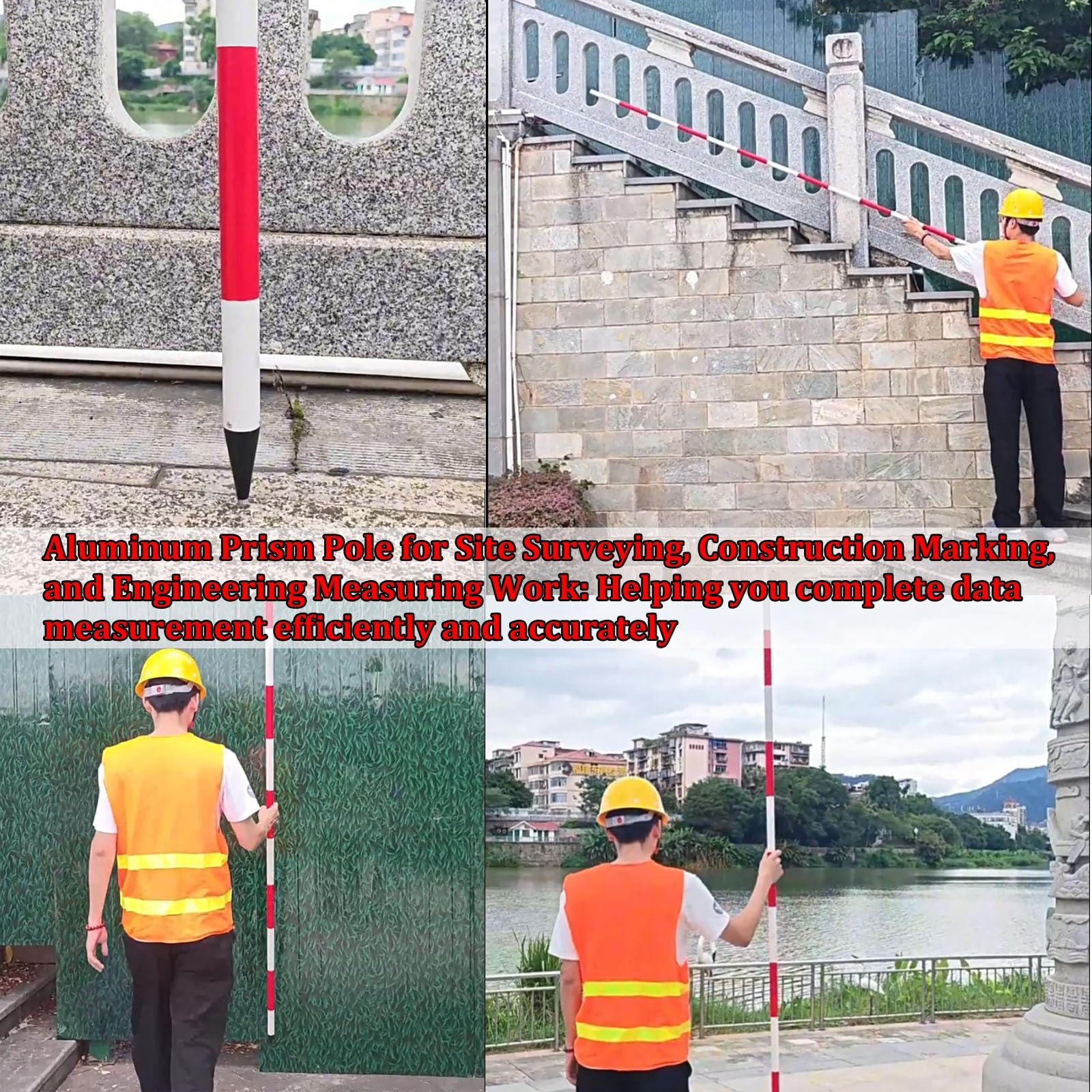 Pértiga de aluminio para levantamiento topográfico, varilla de medición seccionada, varilla de centrado desmontable, para levantamiento de terrenos, marcado de obras(2m/6.56ft)