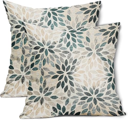 Vista 16 de Juego de 2 fundas de almohada de dalia azul marino de 18 x 18 pulgadas, fundas de almohada cuadradas decorativas de flores geométricas rústicas